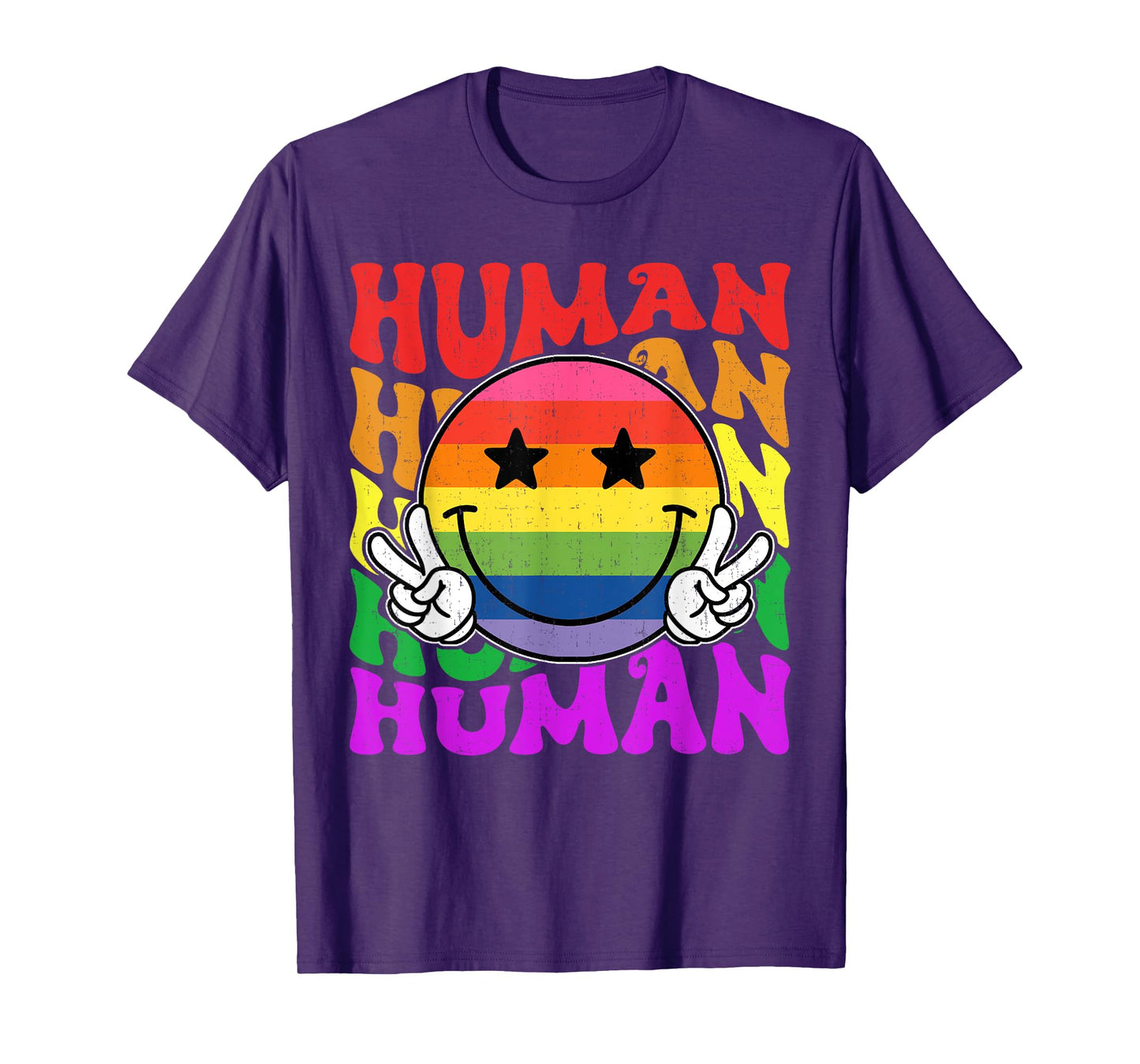 Human Rainbow Retro LGBT Peace Gay Lesbian Support Men Women T-Shirt
