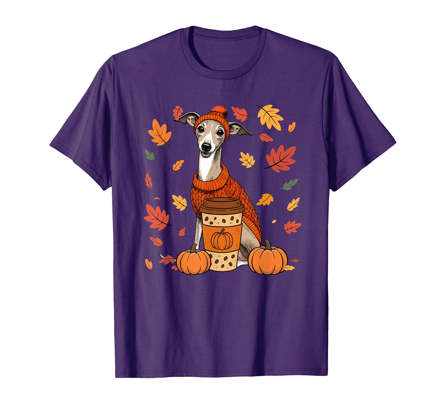 Whippets Wearing Sweater Coffee Thanksgiving Autumn Owner T-Shirt