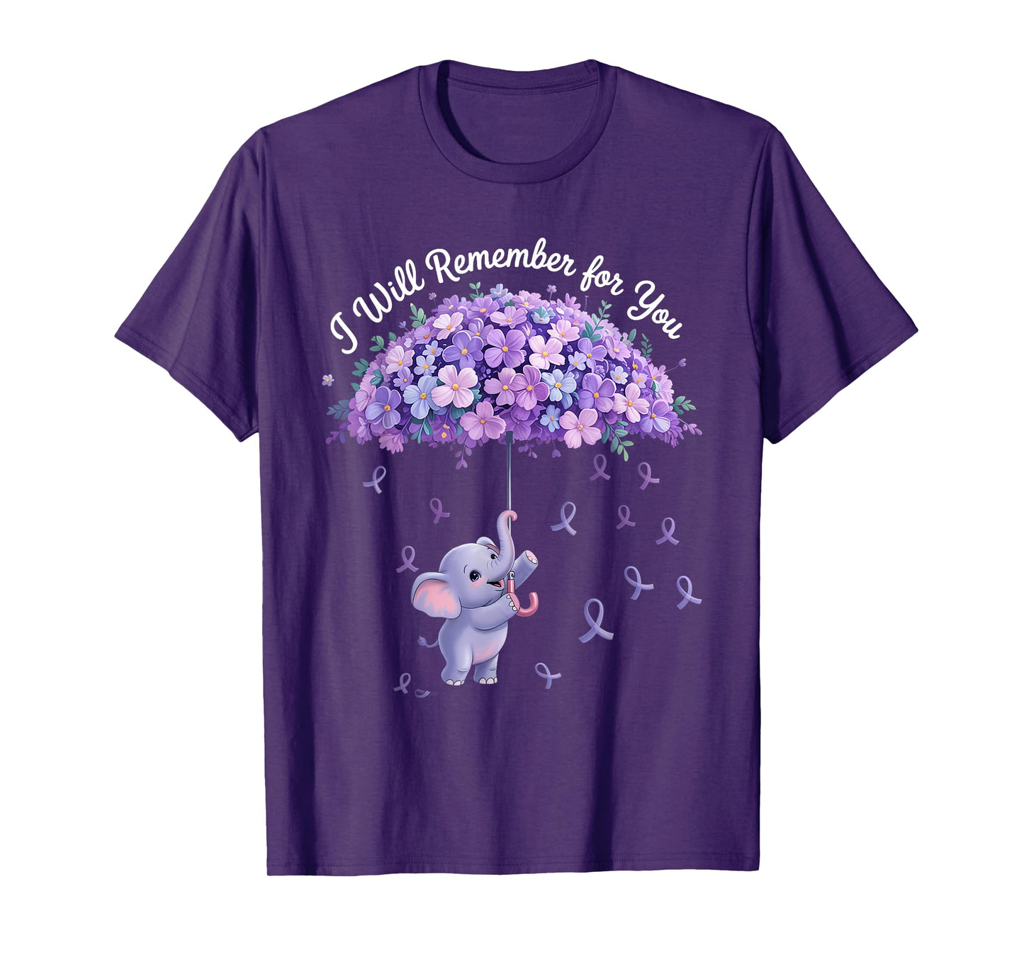 Cute Elephant Alzheimer's Awareness Ribbon Purple Dementia T-Shirt