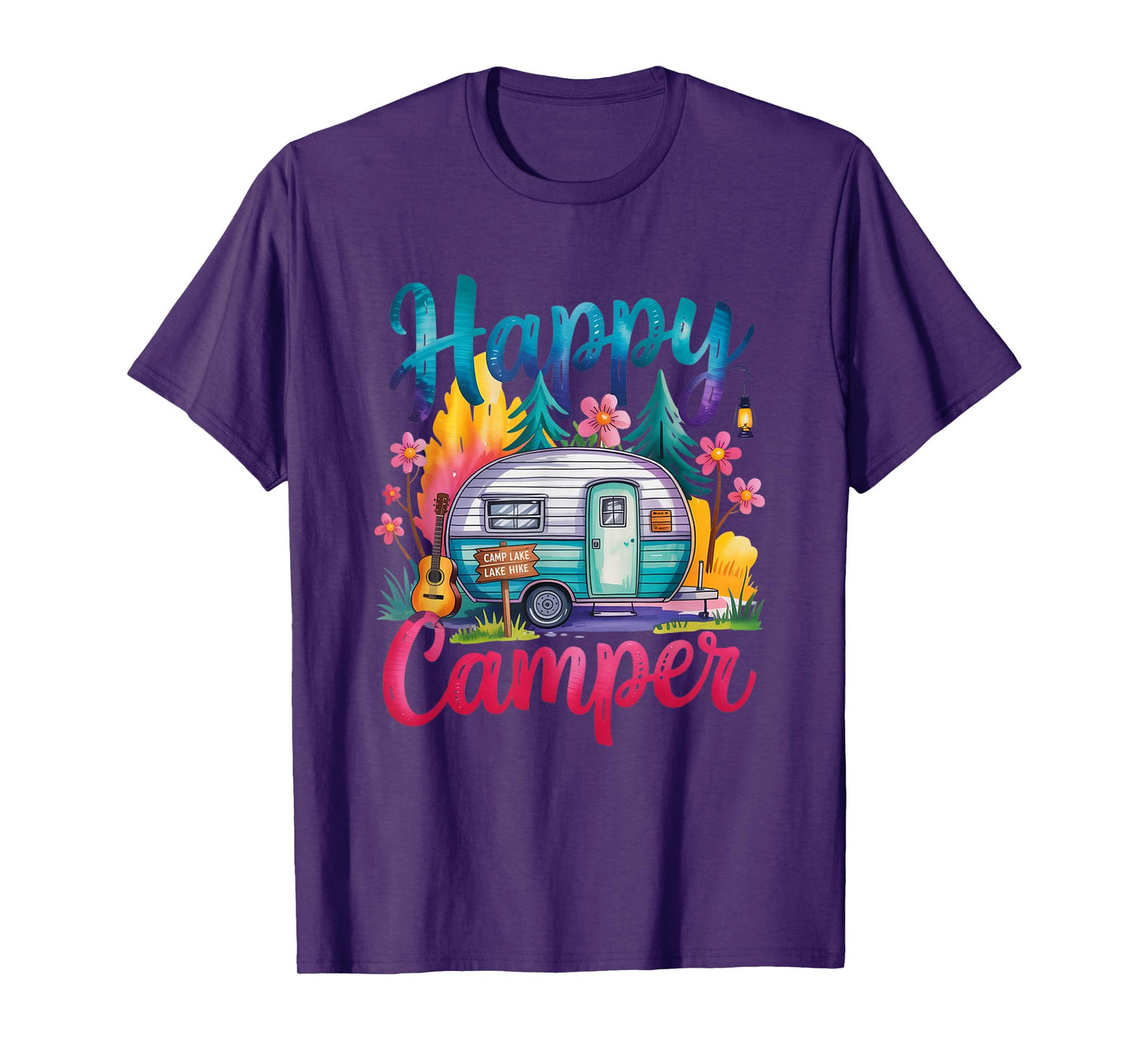 Funny Happy Camper Camping Apparel Trailer RV Kids Women T-Shirt