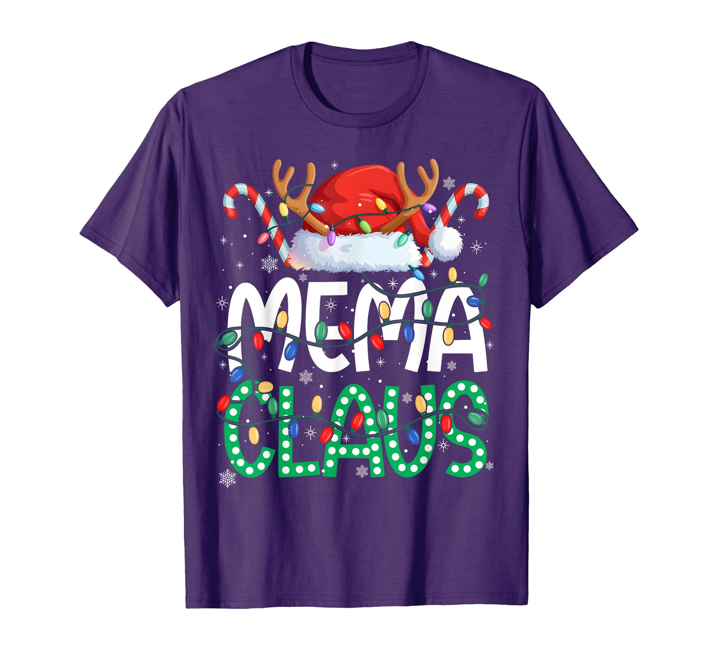 Mema Claus Christmas Lights Pajama Family Matching Grandma T-Shirt