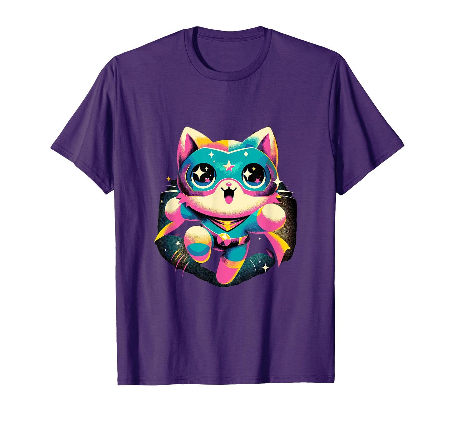 Kawaii Cat Hero - Cute Anime Superhero T-Shirt, Small, Black