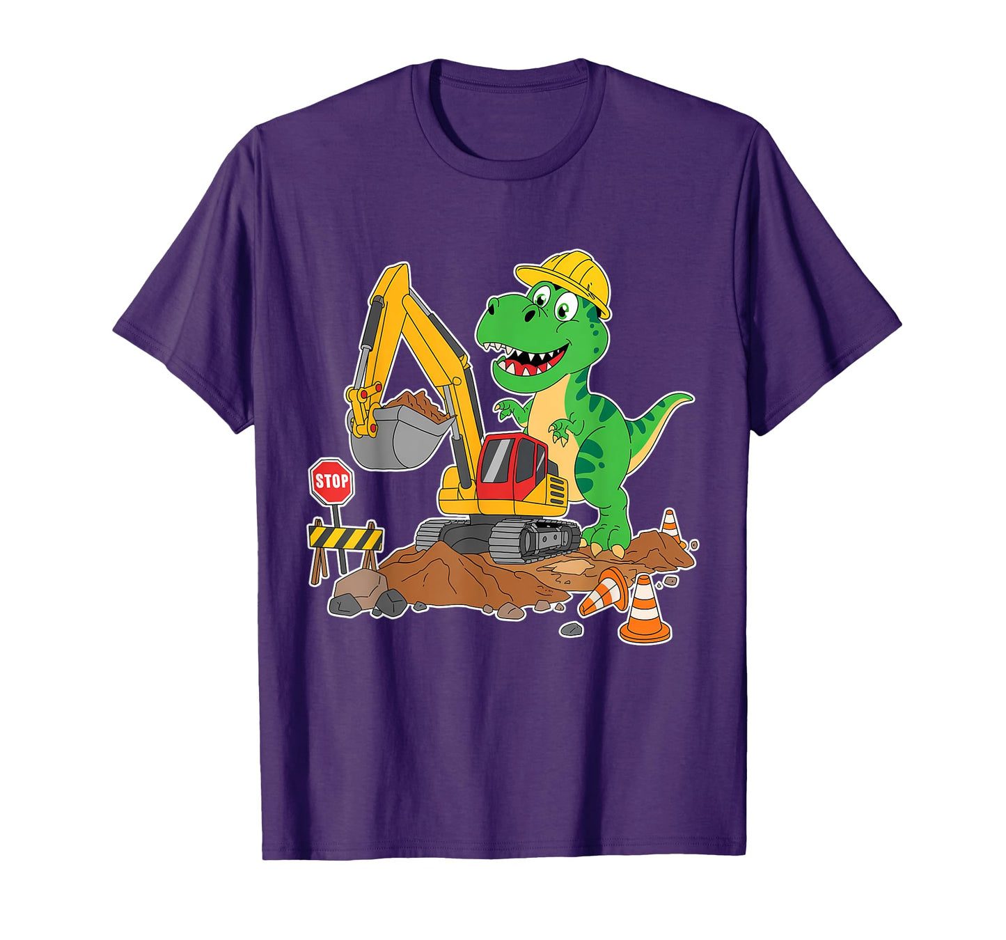 Dinosaur Construction Worker Excavator Truck Kids Boy Girl T-Shirt