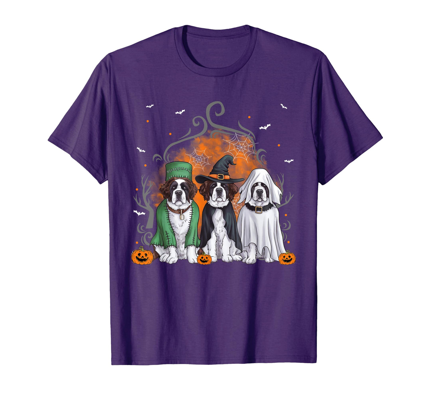 Three Saint Bernard St. Bernard Dog Halloween Ghost Costume T-Shirt for Men Women Kids