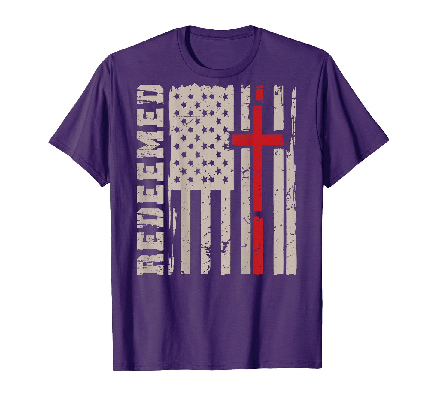 Men's Redeemed Faith Christian Patriotic Cross American Flag T-Shirt