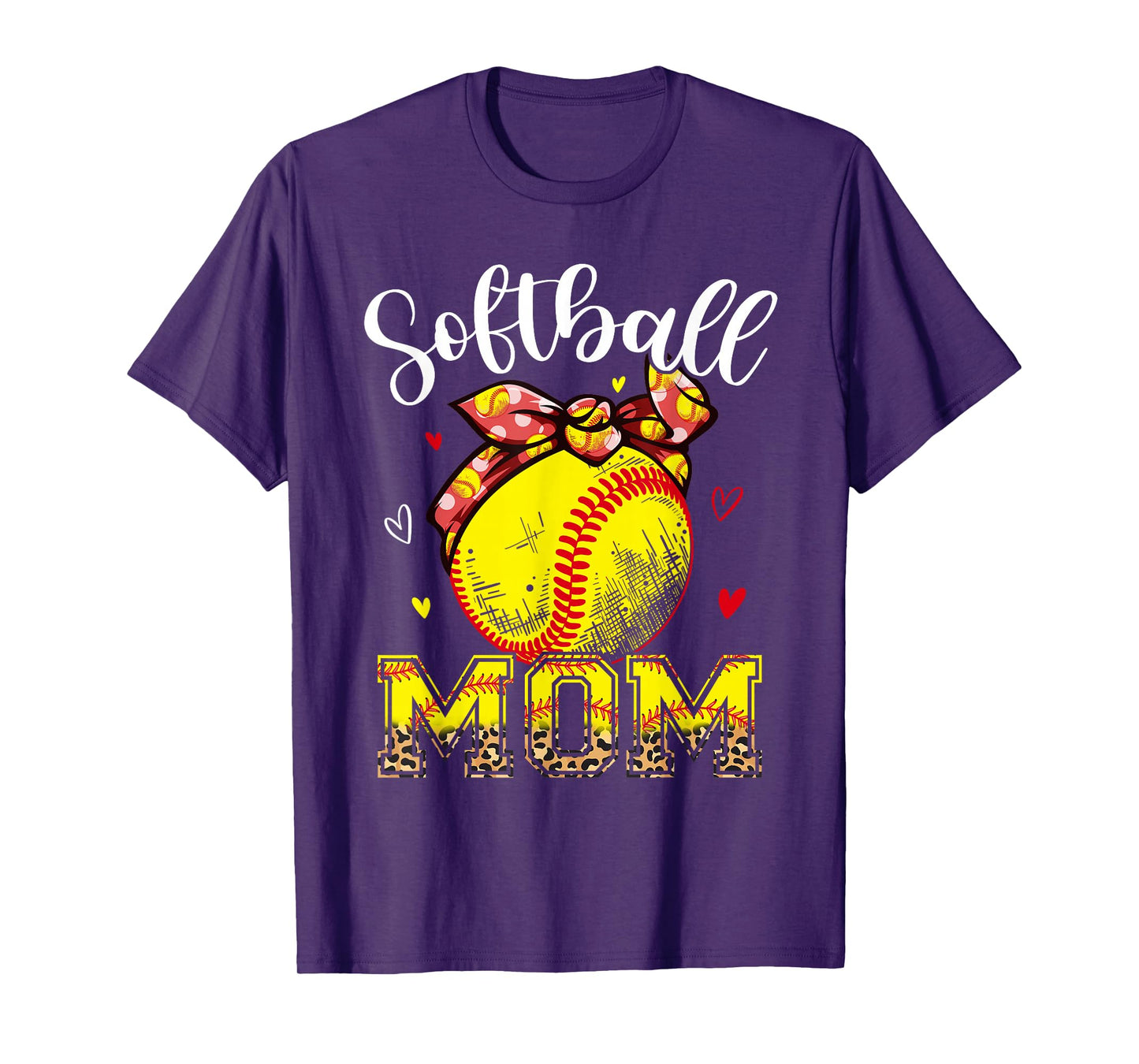 Softball Mom Headband Leopard Softball Ball Mothers Day Mama T-Shirt