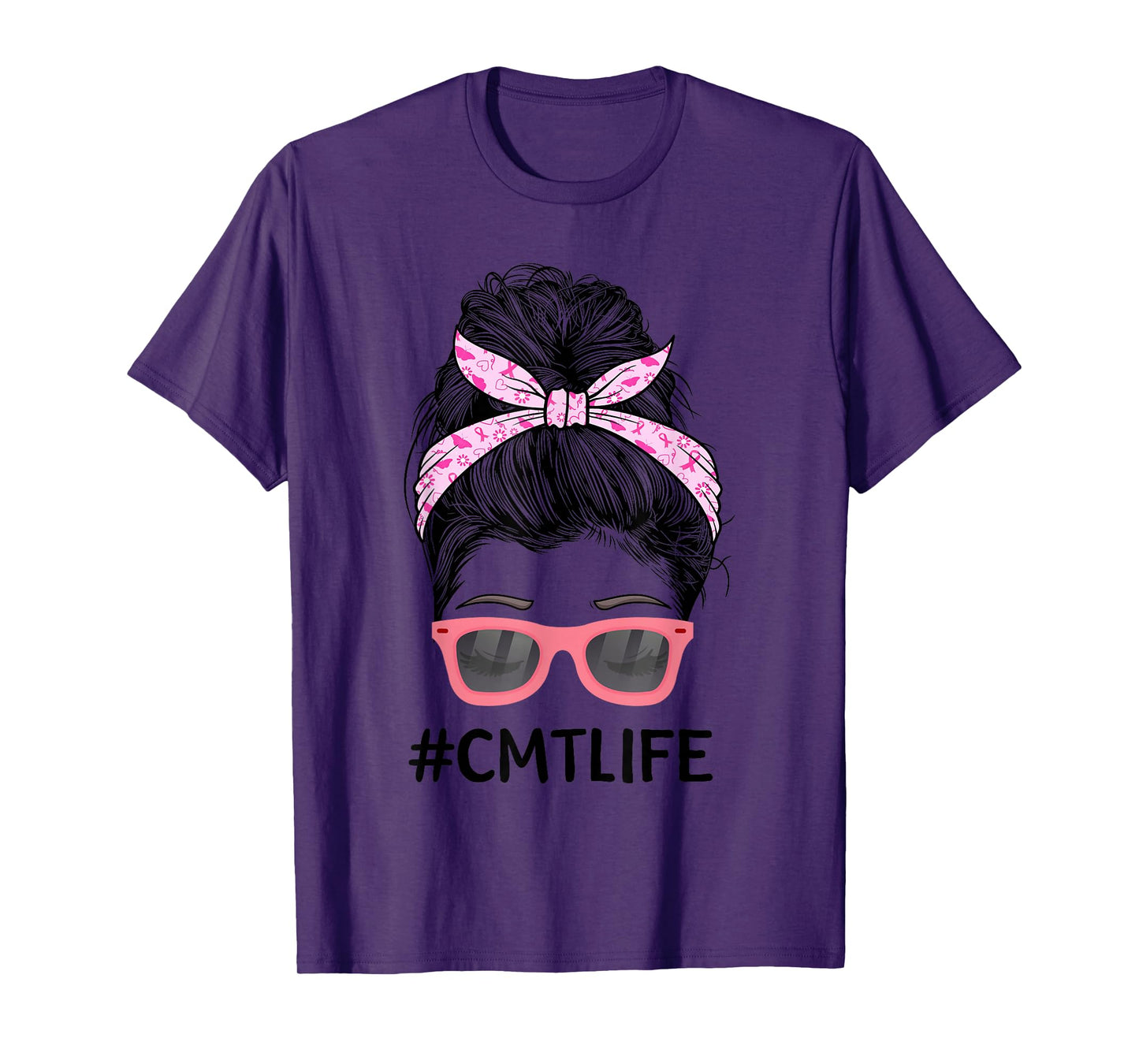 Cute CMT Certified Massage Therapist Messy Bun Breast Cancer T-Shirt