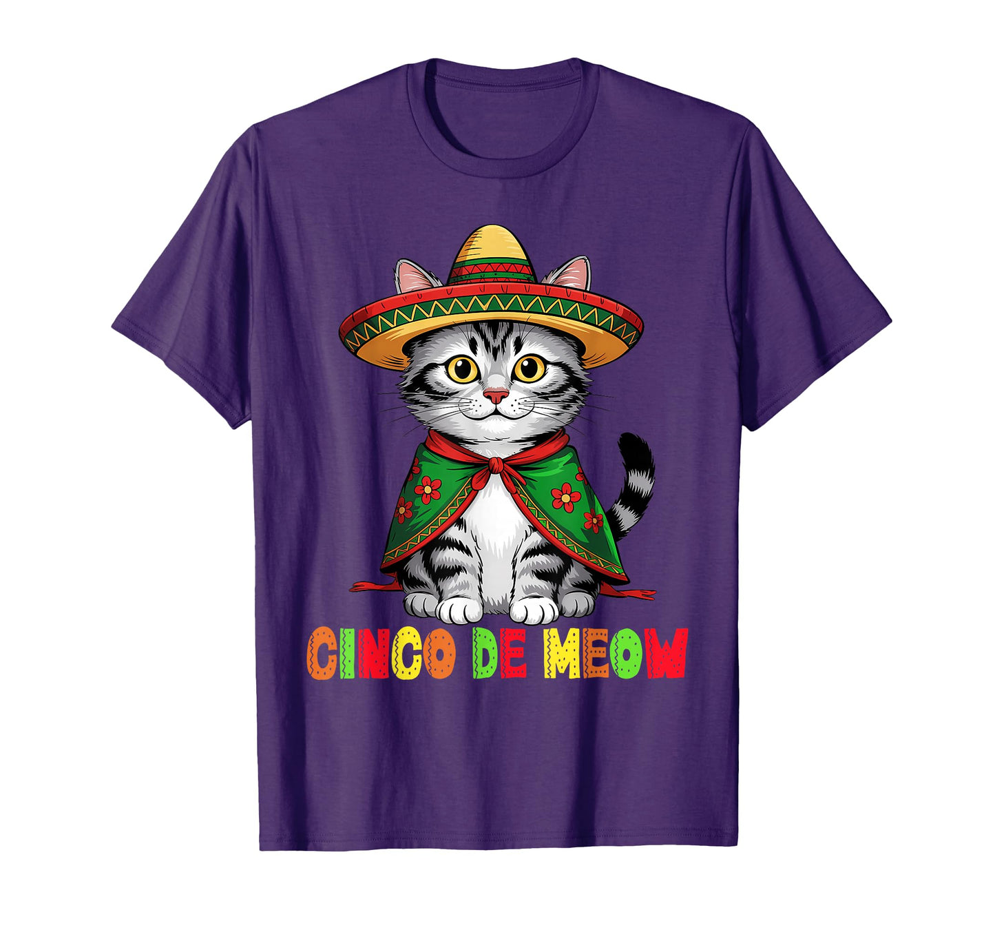 Funny Cinco De Mayo Mexican Cat with Sombrero Men Women T-Shirt