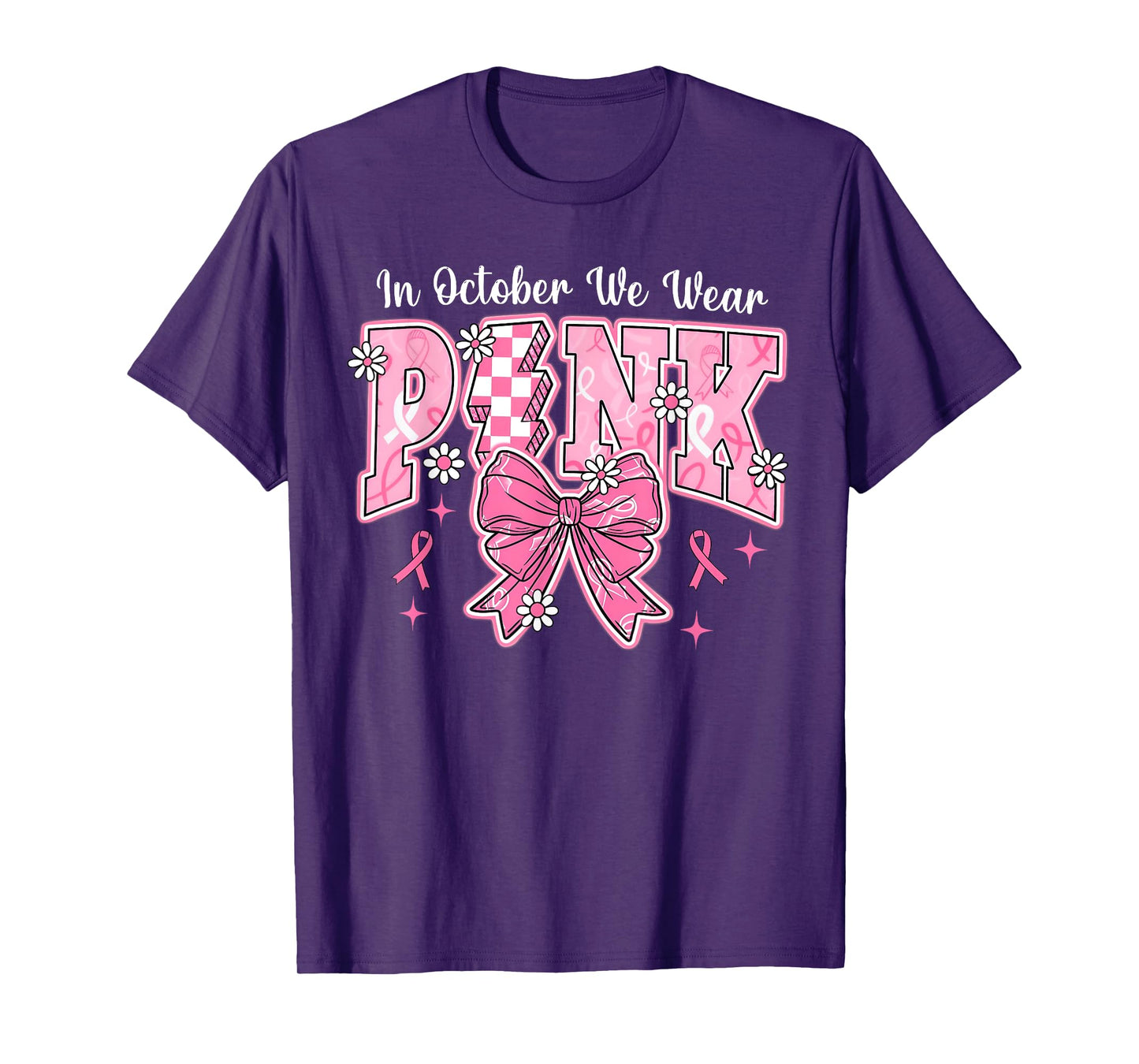 In October We Wear Pink Breast Cancer Awareness Coquette Bow T-Shirt