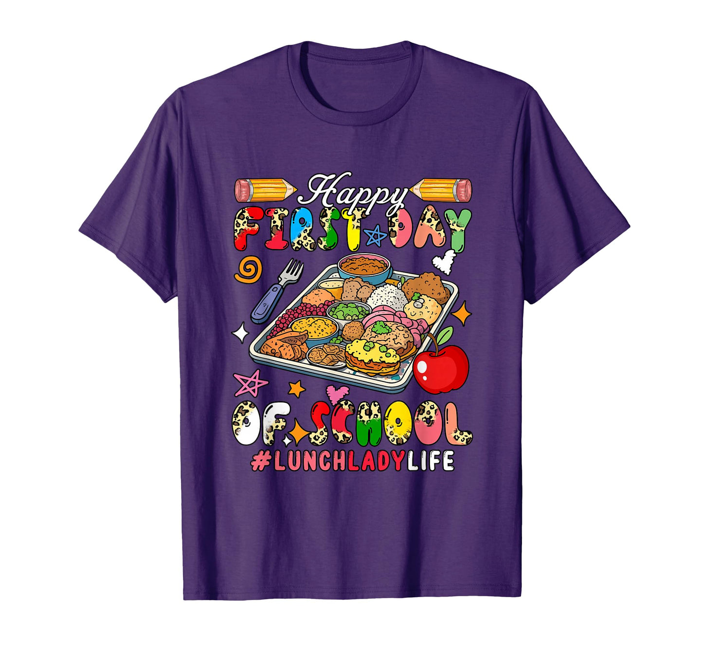 Happy First Day Of School Lunch Lady Leopard Colorful T-Shirt