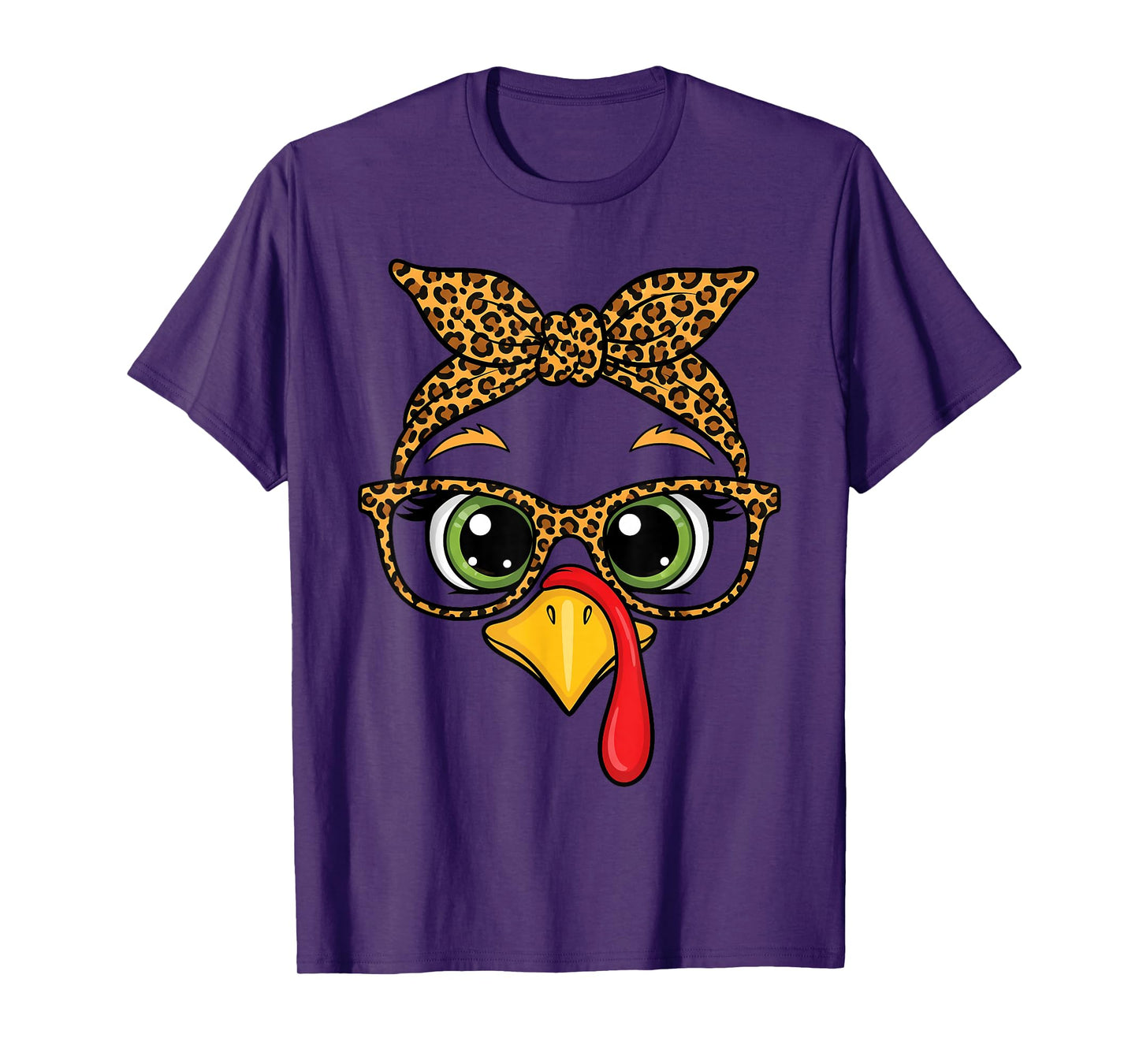 Women Thanksgiving Shirt Turkey Face Leopard Glasses Girls T-Shirt