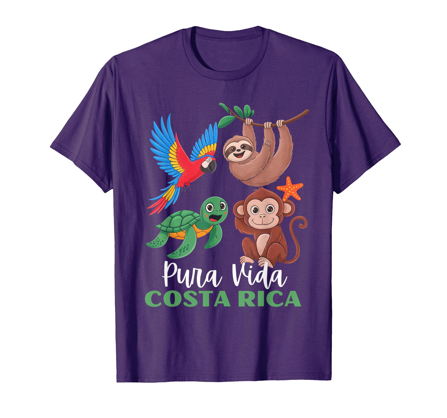 Parrot Sloth Turtle Vacation Tropical Pura Vida Costa Rica T-Shirt