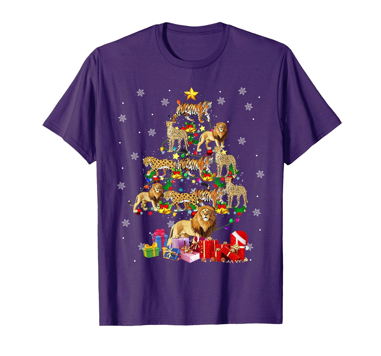 Wild Animal Christmas Tree Xmas Lion Tiger Cheetah Leopard T-Shirt