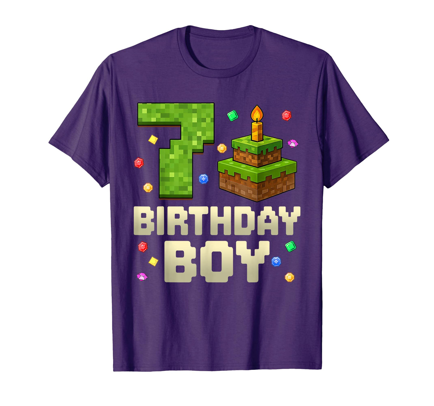 7th Birthday Boy Shirt Pixel Number Gamer Kids Boys T-Shirt