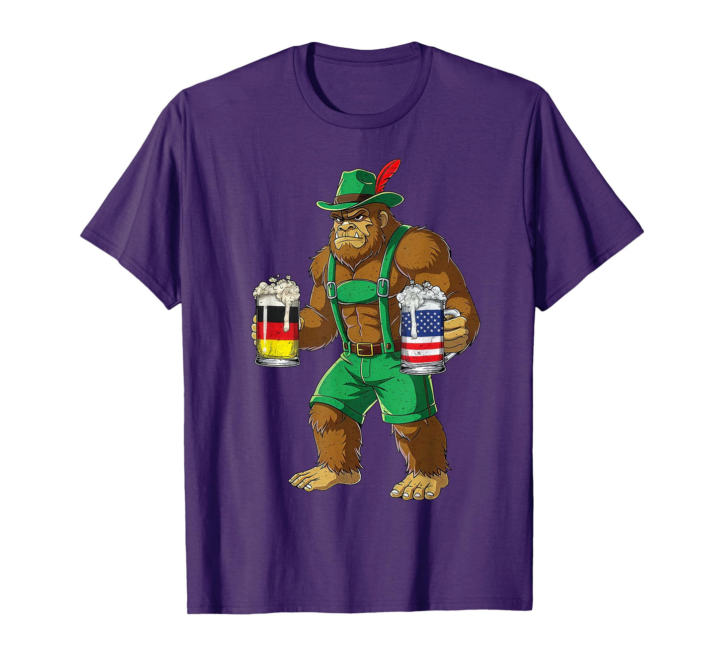Funny Lederhosen Sasquatch German Oktoberfest Beer Festivals T-Shirt