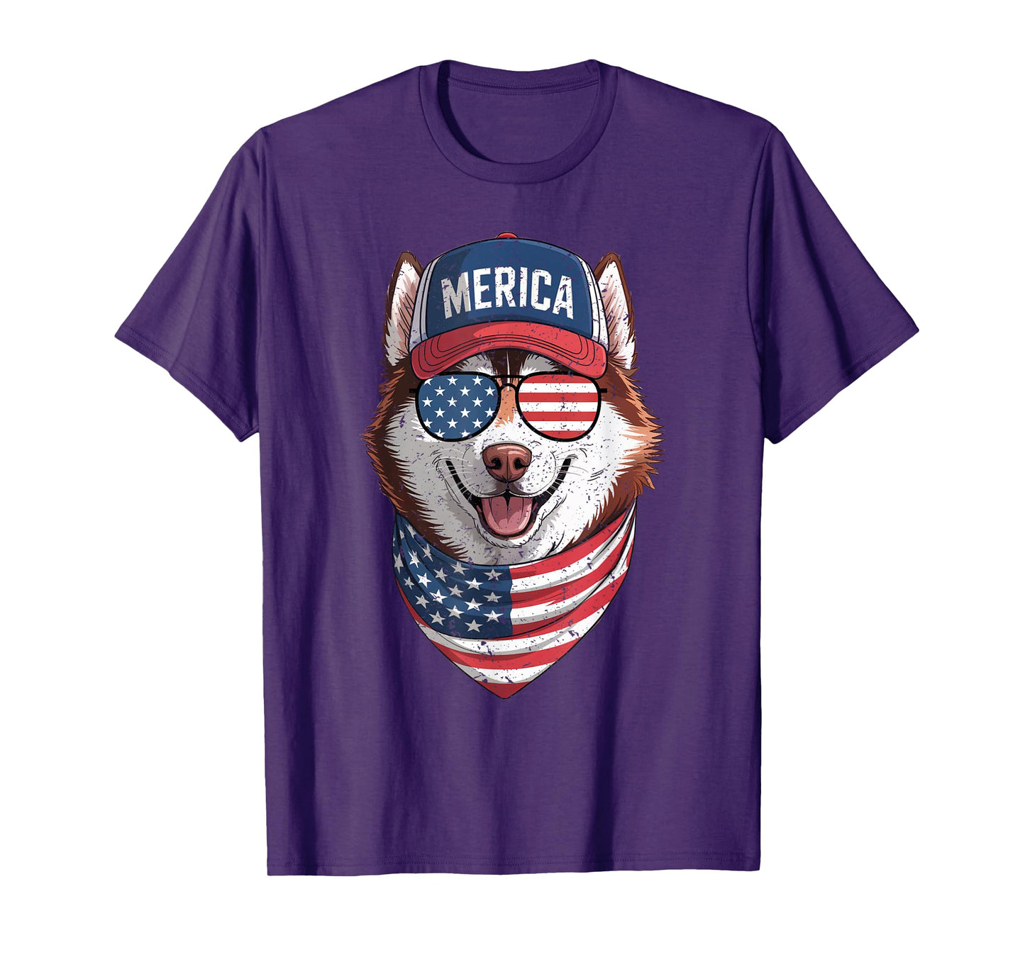 Siberian Husky 4th of July US American Flag Dog Patriotic T-Shirt