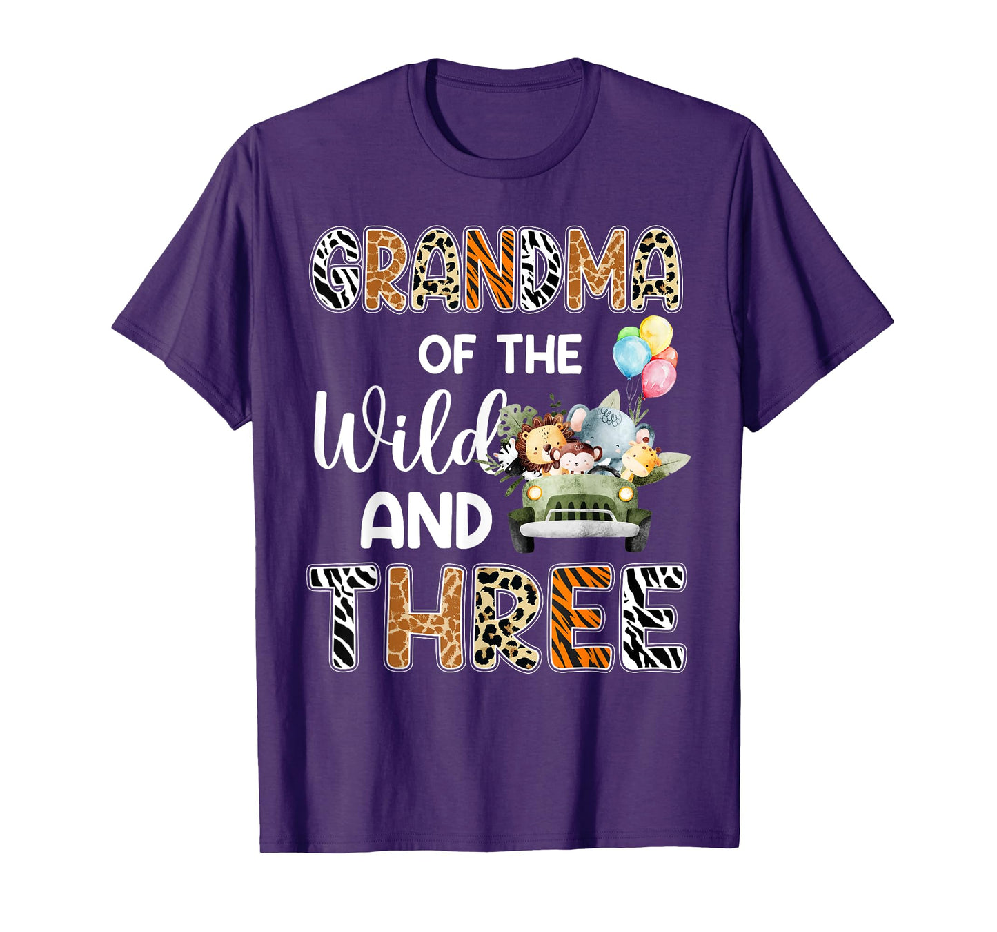 Grandma Of The Wild and Three 3 Birthday Zoo Safari Jungle T-Shirt