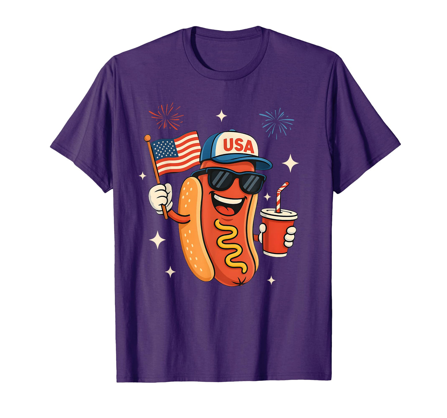 4th of July Hotdog Funny Fourth of July Patriotic USA Flag T-Shirt