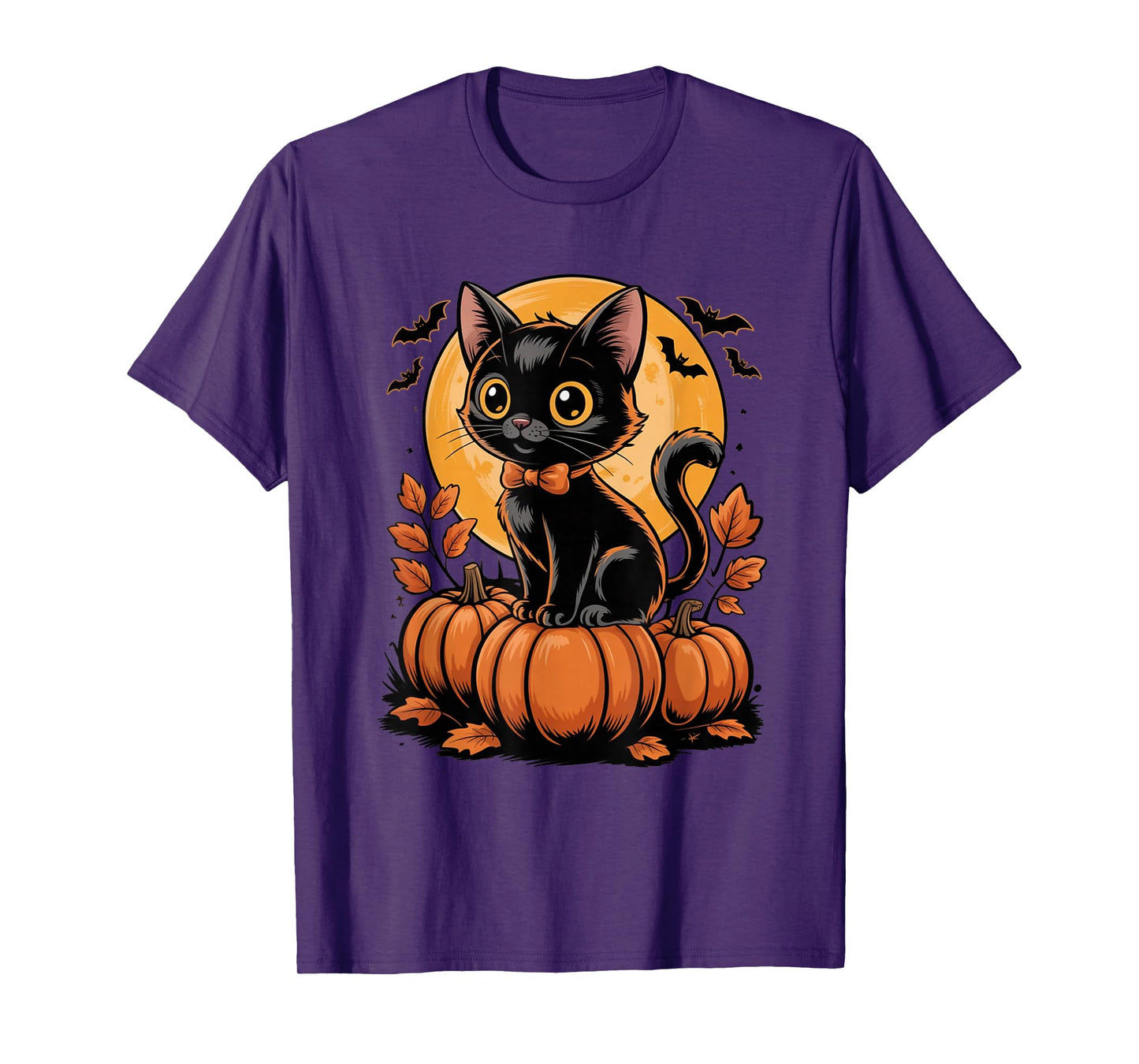 Retro Black Cat Halloween Pumpkin Costume for Women Men Kids T-Shirt