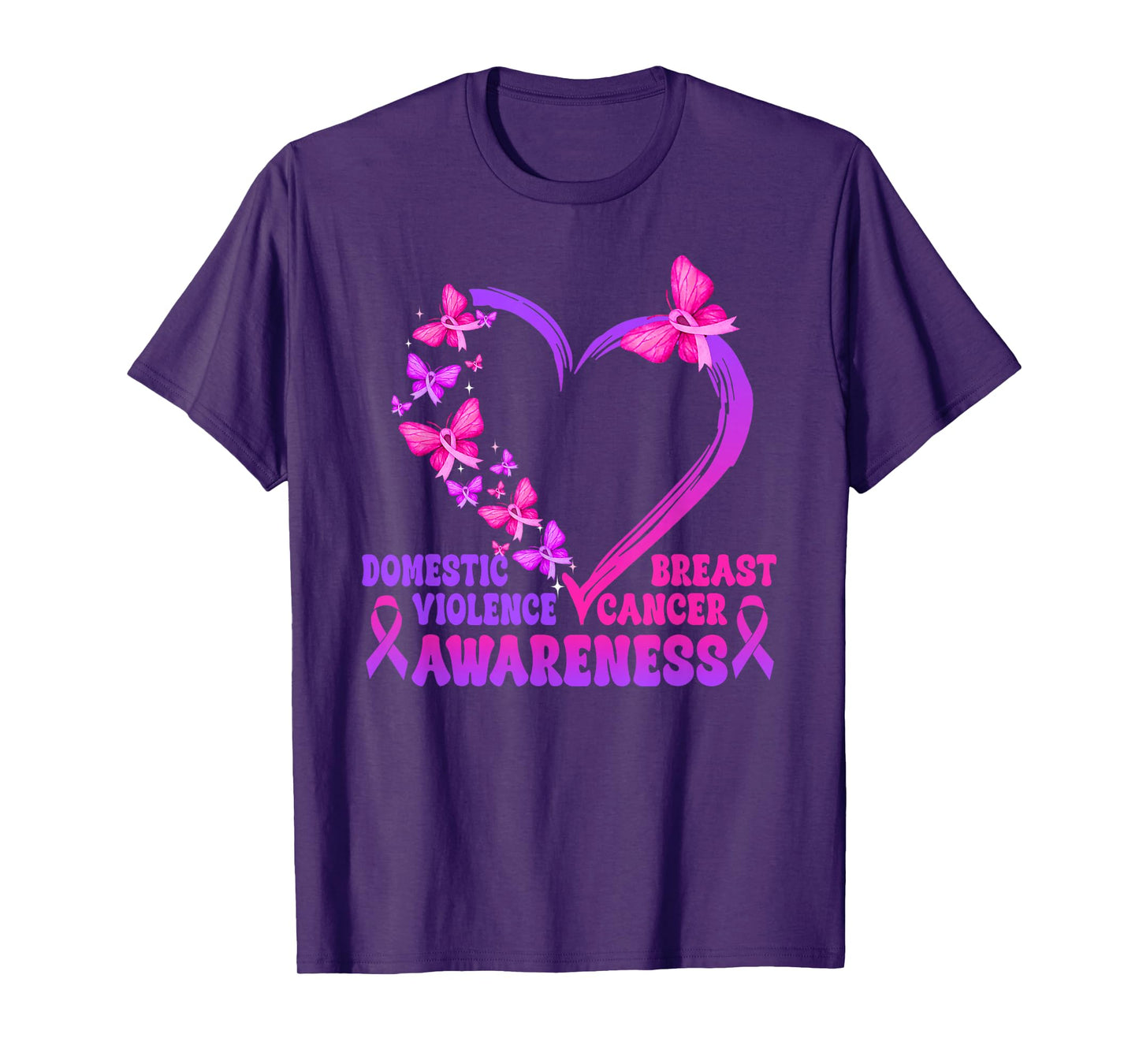 Breast Cancer and Domestic Violence Awareness Heart T-Shirt