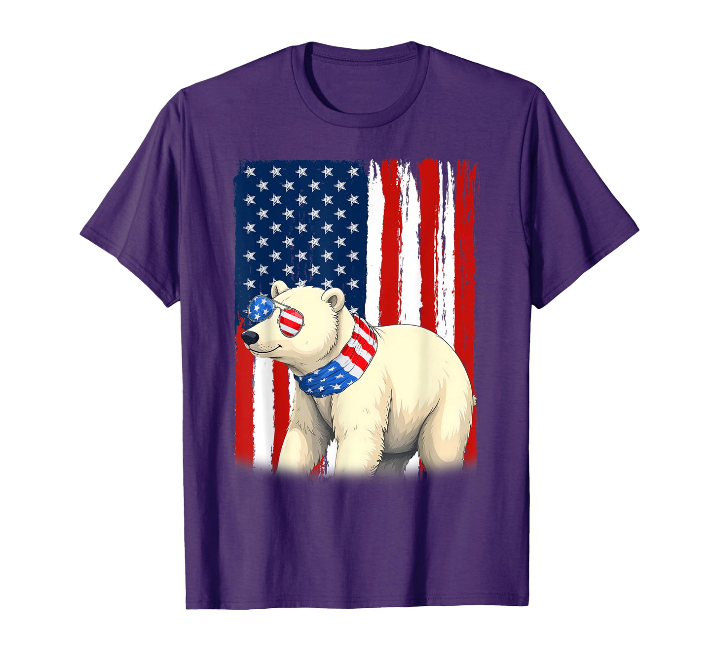 Polar Bear US America Flag Men Women 4th of July Patriotic T-Shirt