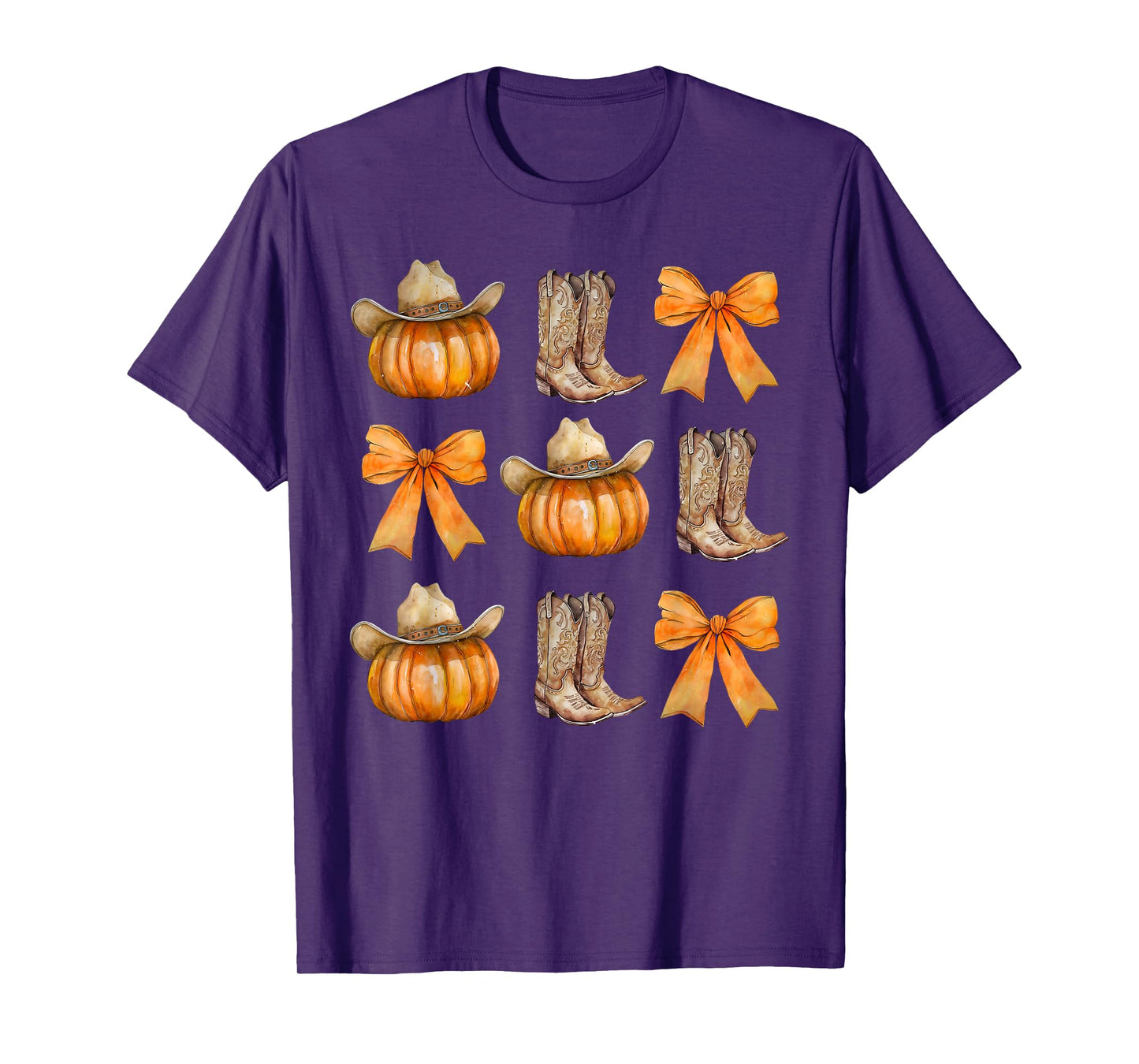 Coquette Bow Cowboy Western Pumpkin Autumn Fall Y'all Leaves T-Shirt