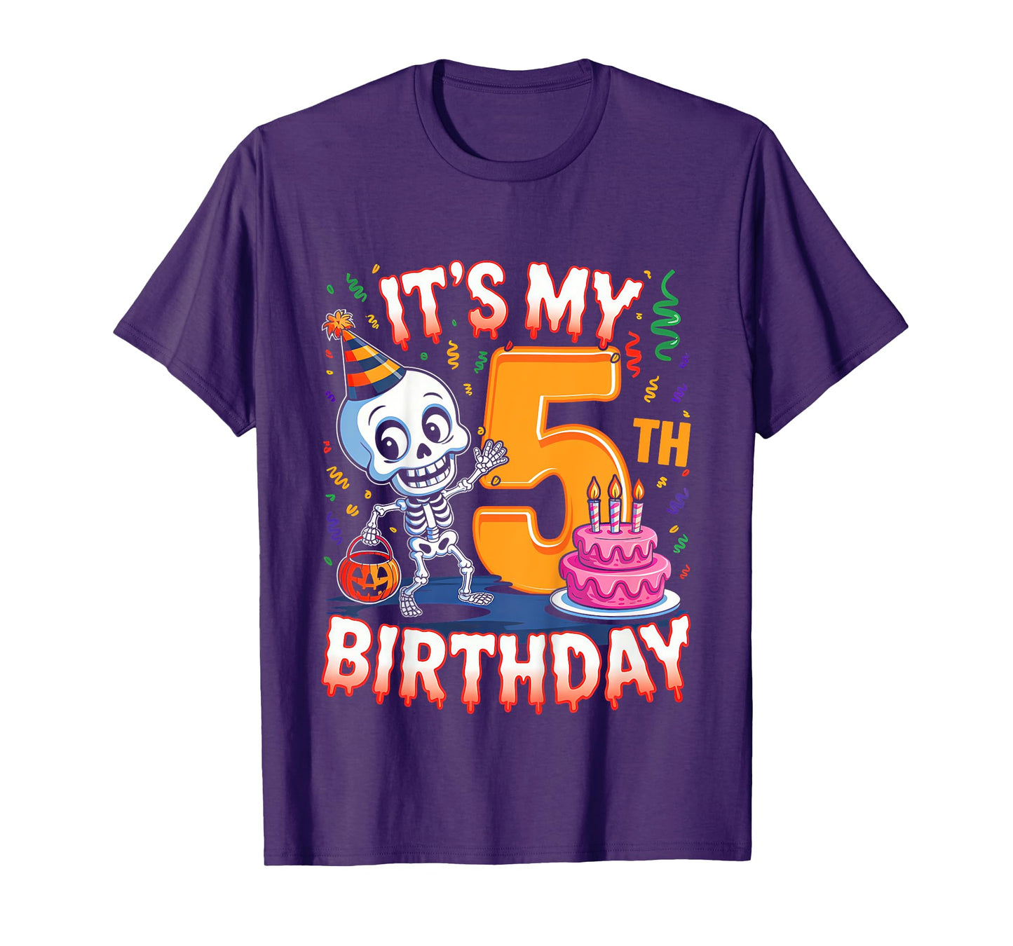 Kids Boo It's My 5th Birthday Halloween Skeleton 5 Years Old T-Shirt