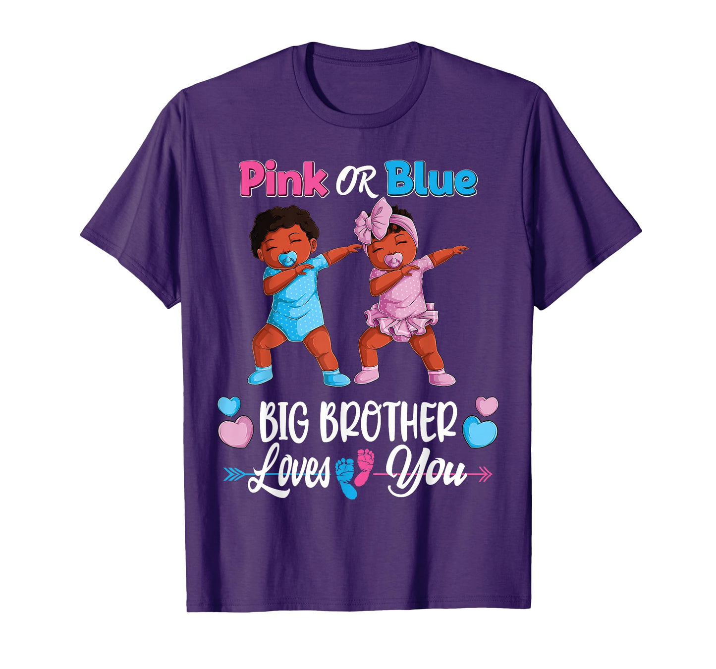 Pink Or Blue Big Brothers Loves You Black Baby Gender Reveal T-Shirt