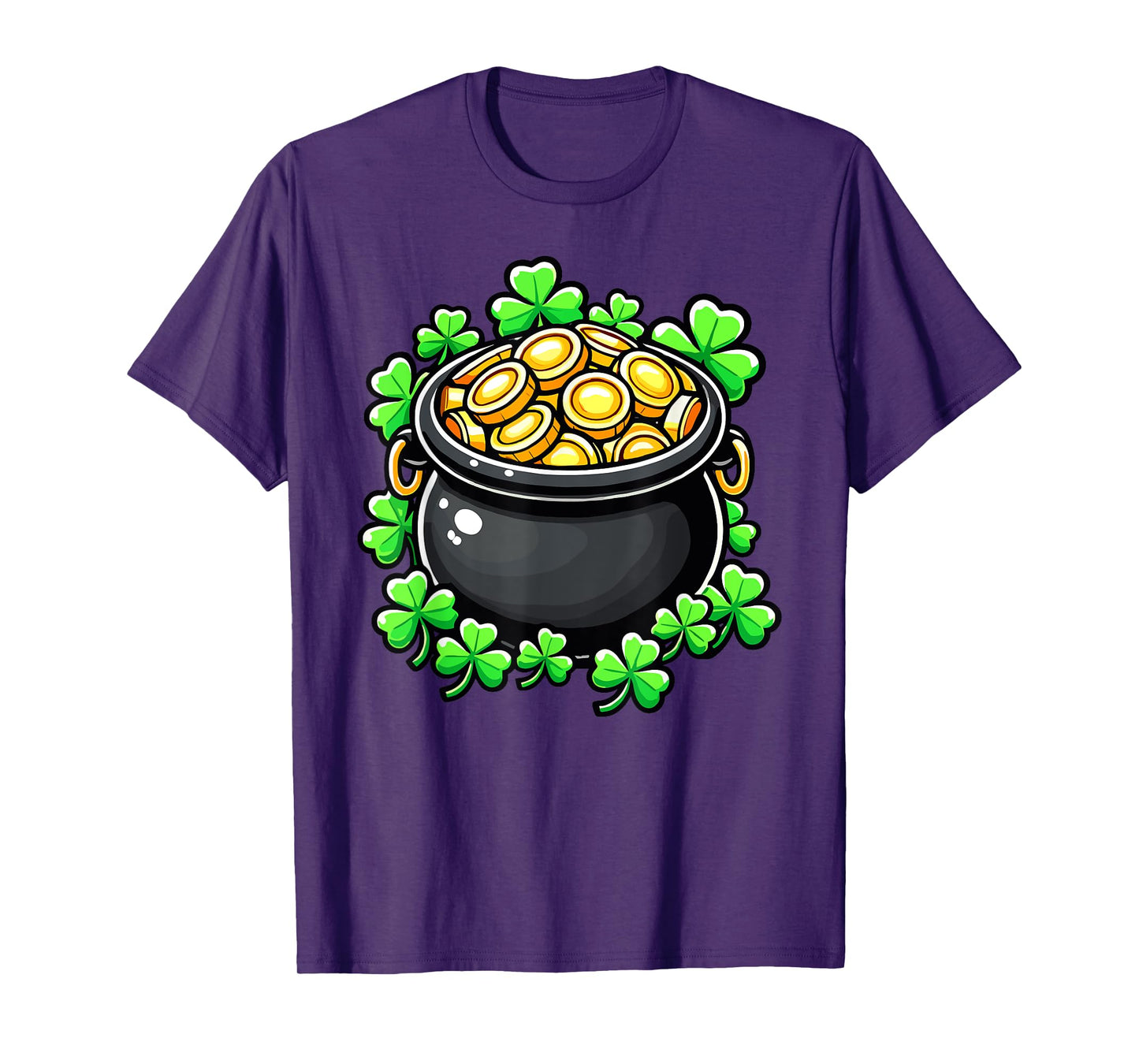 Pot Of Gold Surrounded By Shamrock St. Patrick's Day Funny T-Shirt