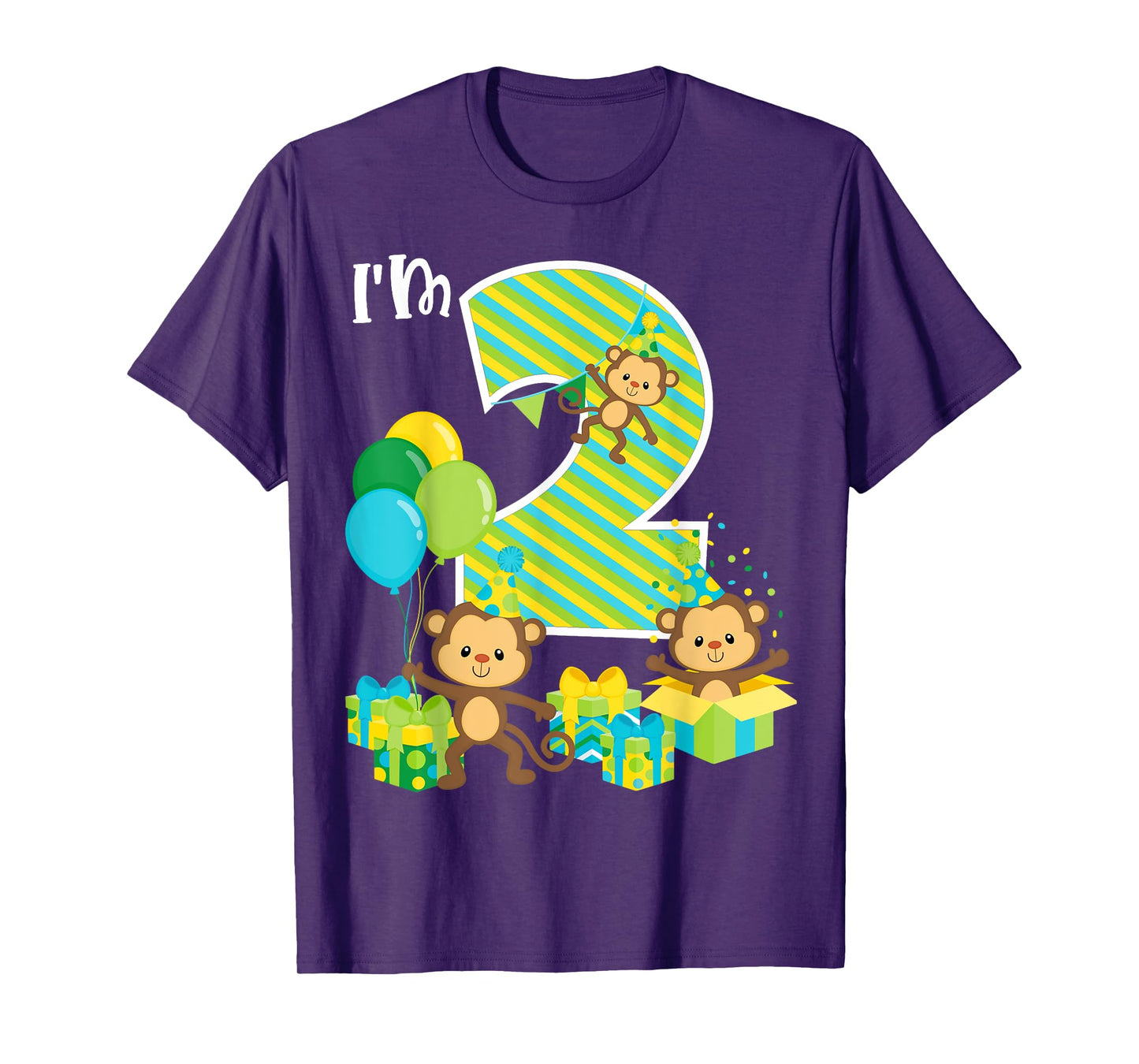 Birthday Monkey 2nd Birthday Party Two Year Old Kid Toddler T-Shirt