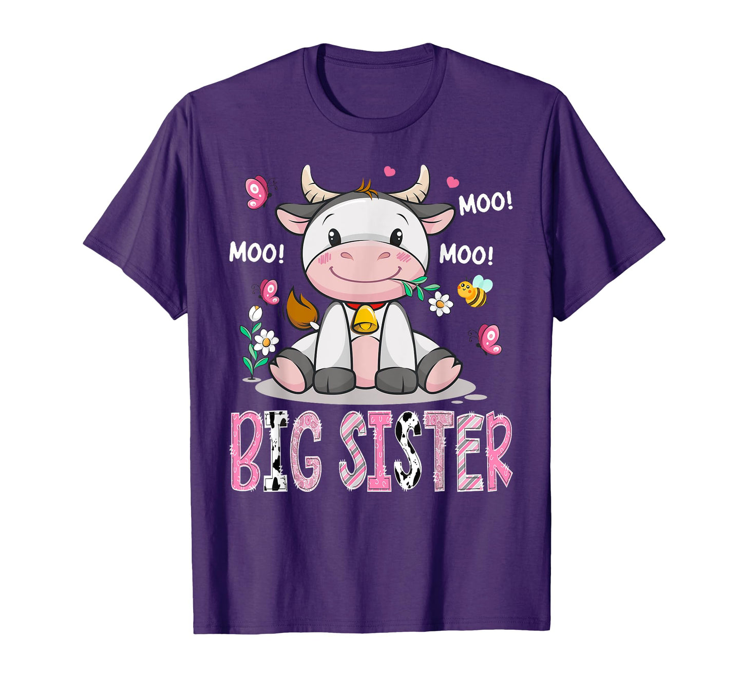 Big Sister Cute Cow Pink Farm Moo Moo Birthday Girl Matching T-Shirt