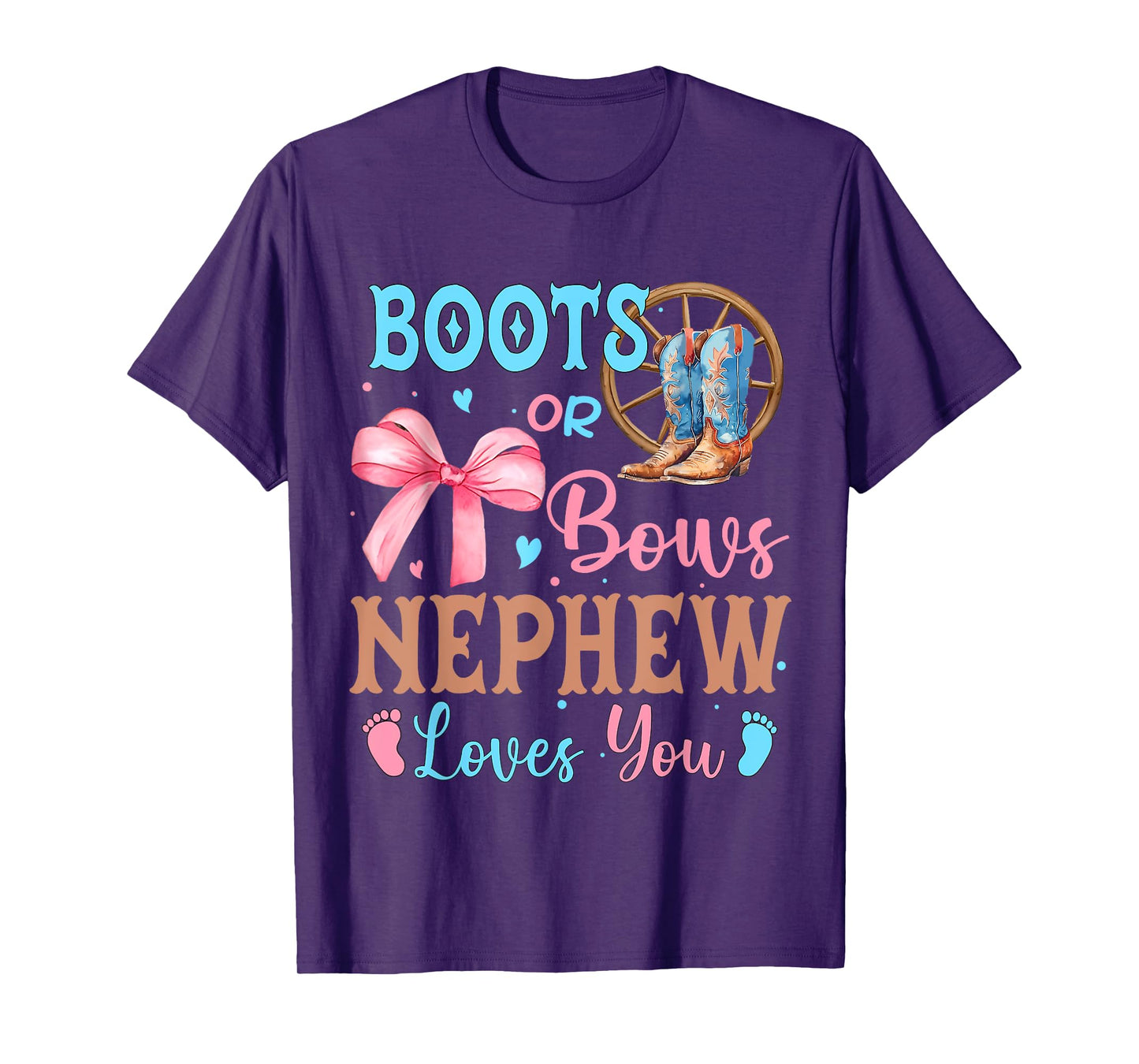 Boots or Bows Gender Reveal Decorations Nephew Loves You T-Shirt