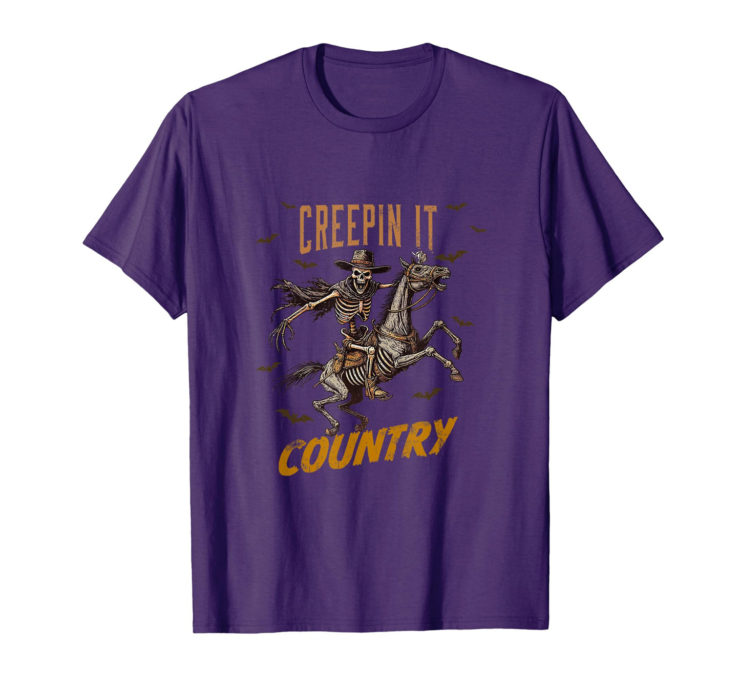 Vintage Western Funny Skeleton Halloween Creepin It Country T-Shirt