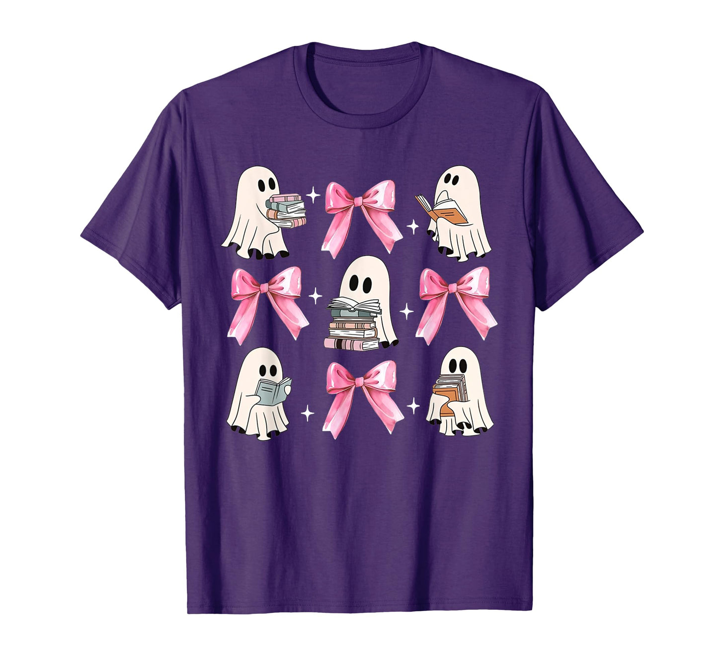 Little Pink Bow Ghost Reading Books Halloween Coquette Book T-Shirt