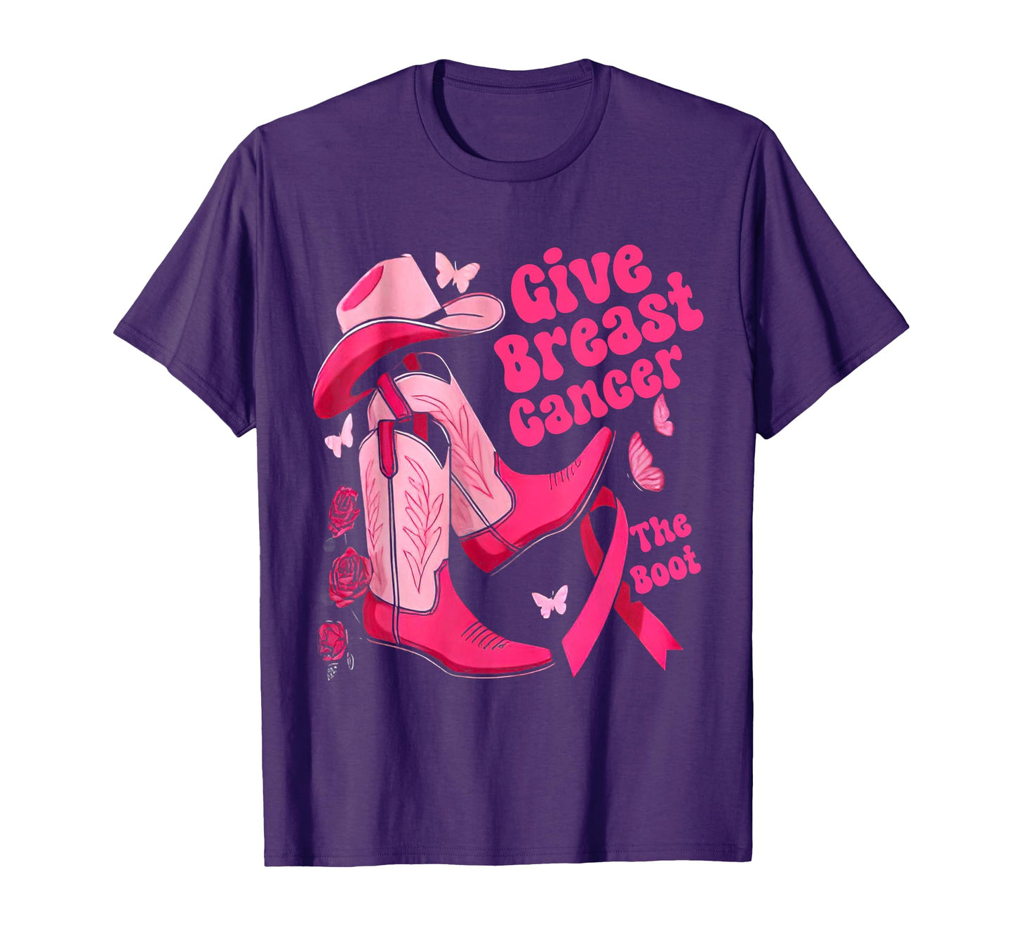 Give Breast Cancer The Boot Pink Ribbon Western Cowboy Boots T-Shirt