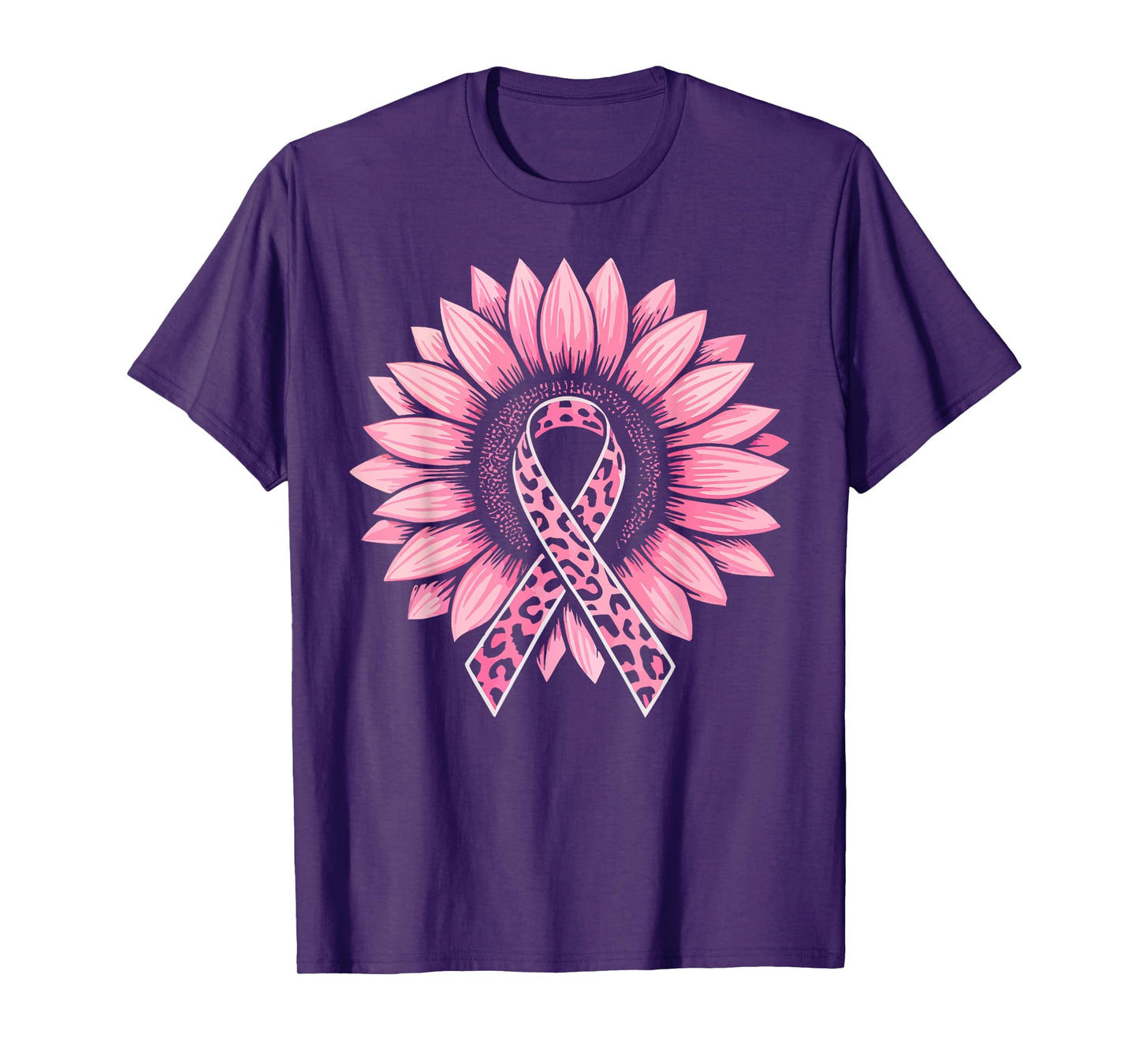 Sunflower Pink Ribbon Breast Cancer Awareness Women Warrior T-Shirt