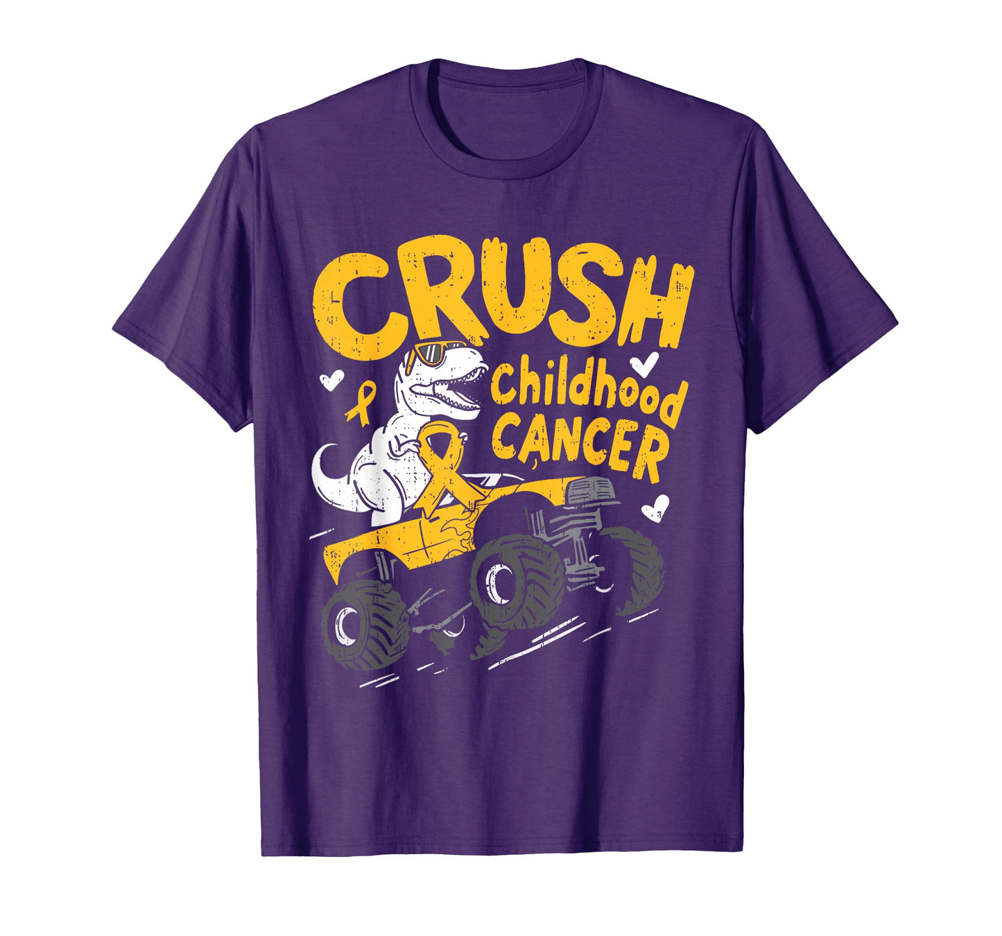 Crush Childhood Cancer Awareness T Rex Dino Truck Boy Kids T-Shirt