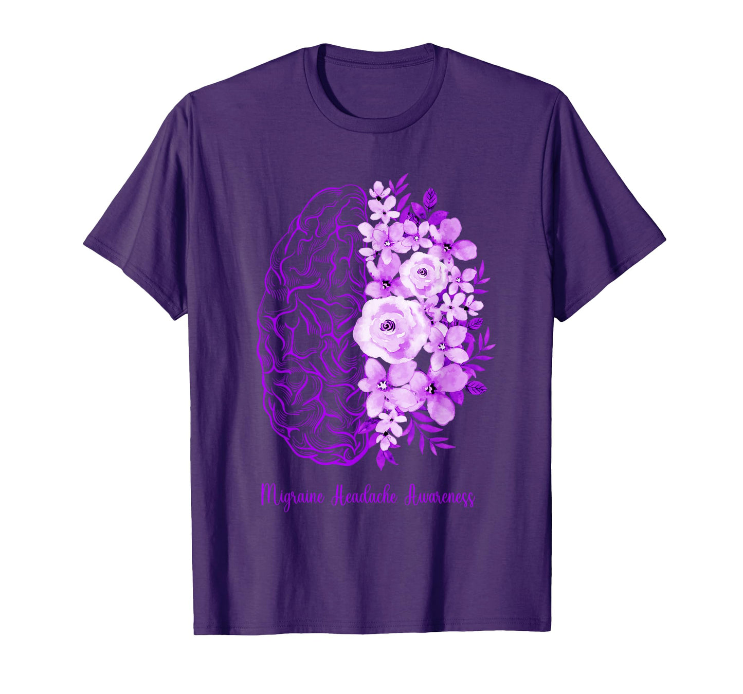 Migraine Headache Awareness Brain Flower Purple Ribbon T-Shirt