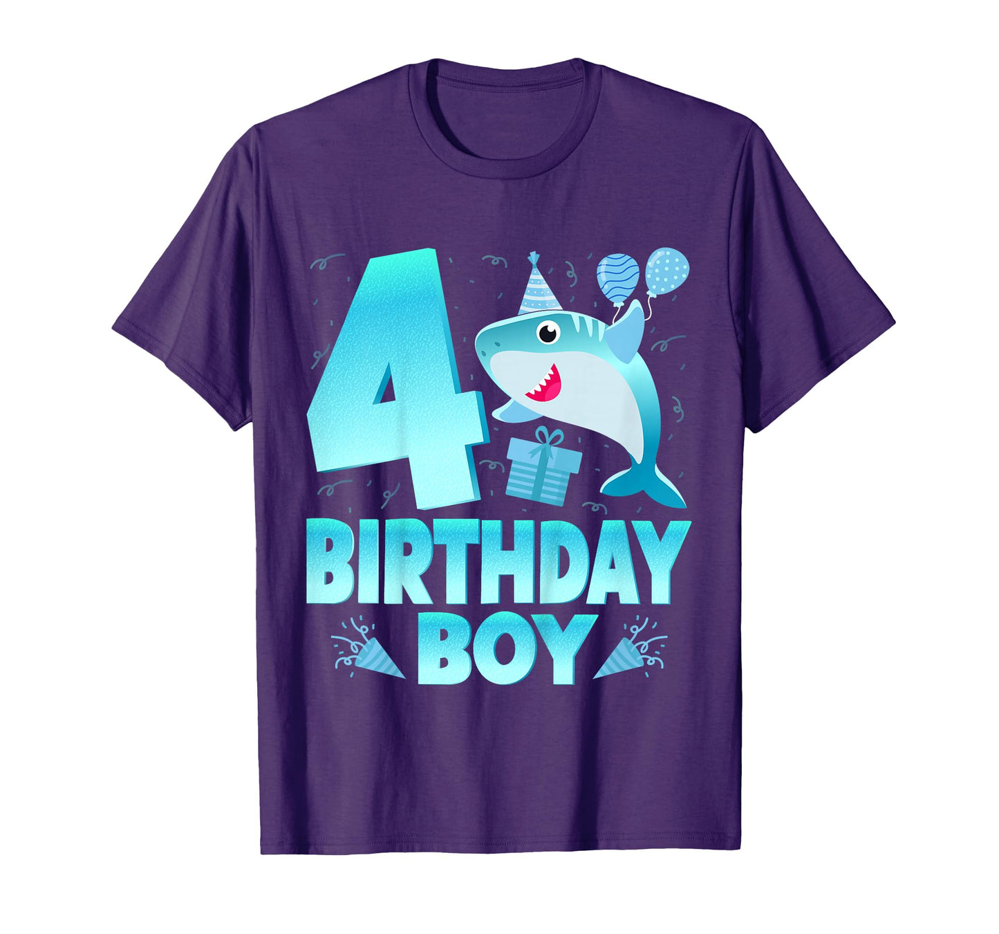 Kids Birthday Boy Kids 4 Years Old Shark Lover 4th Birthday T-Shirt