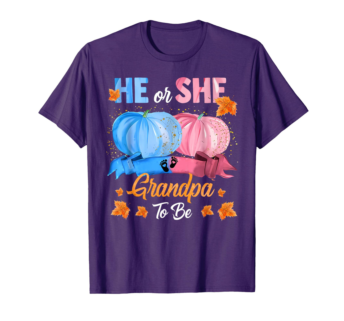 Halloween Pumpkin Gender Reveal He or She Grandpa To Be T-Shirt