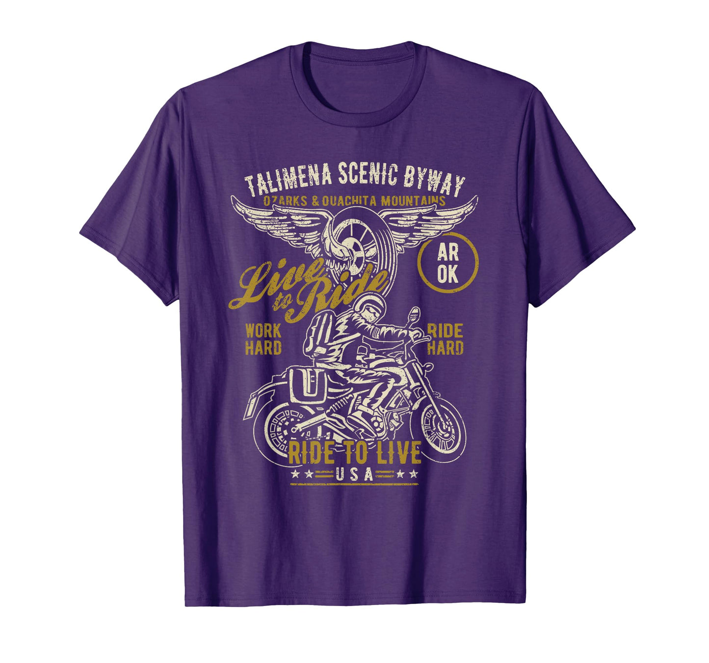 Talimena Scenic Byway AR OK USA Motorcycle Distressed Design T-Shirt