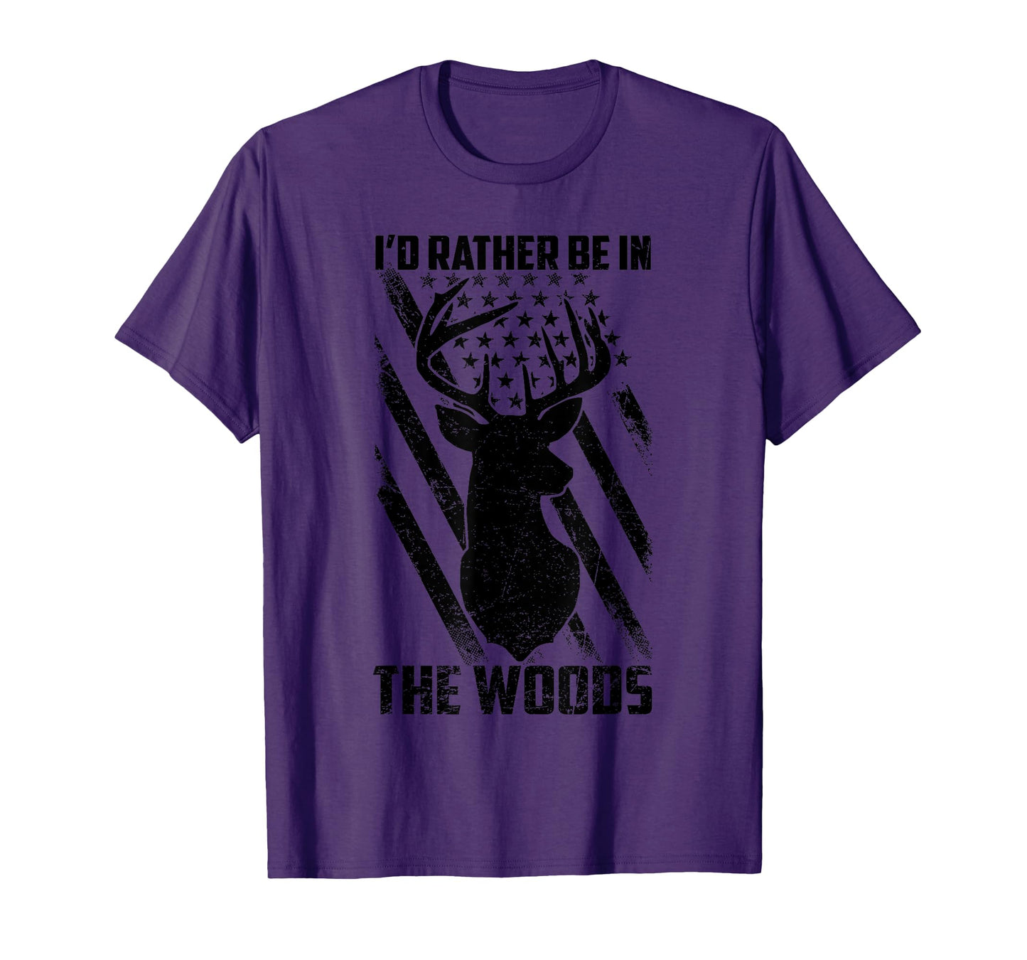 I'd Rather Be In The Woods Flag US American Deer Hunting T-Shirt