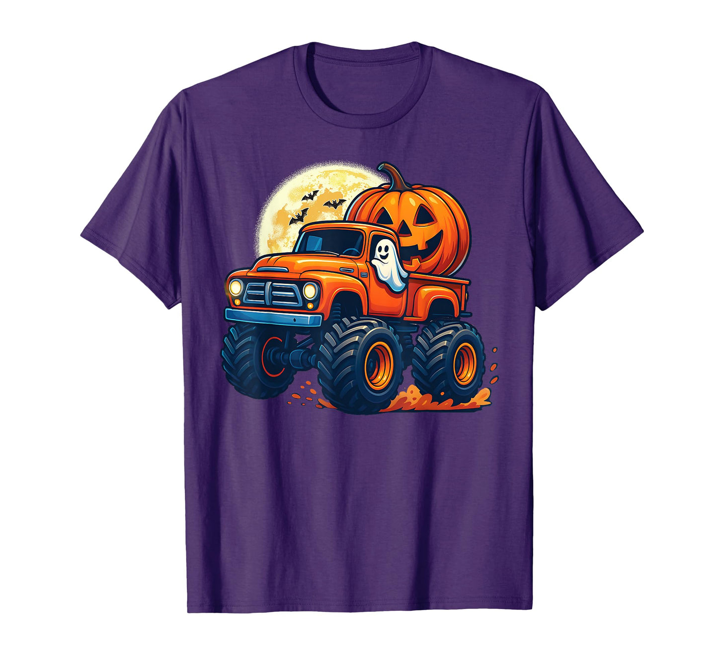 Ghost Pumpkin Riding Monster Truck Lazy Halloween kids Boys T-Shirt