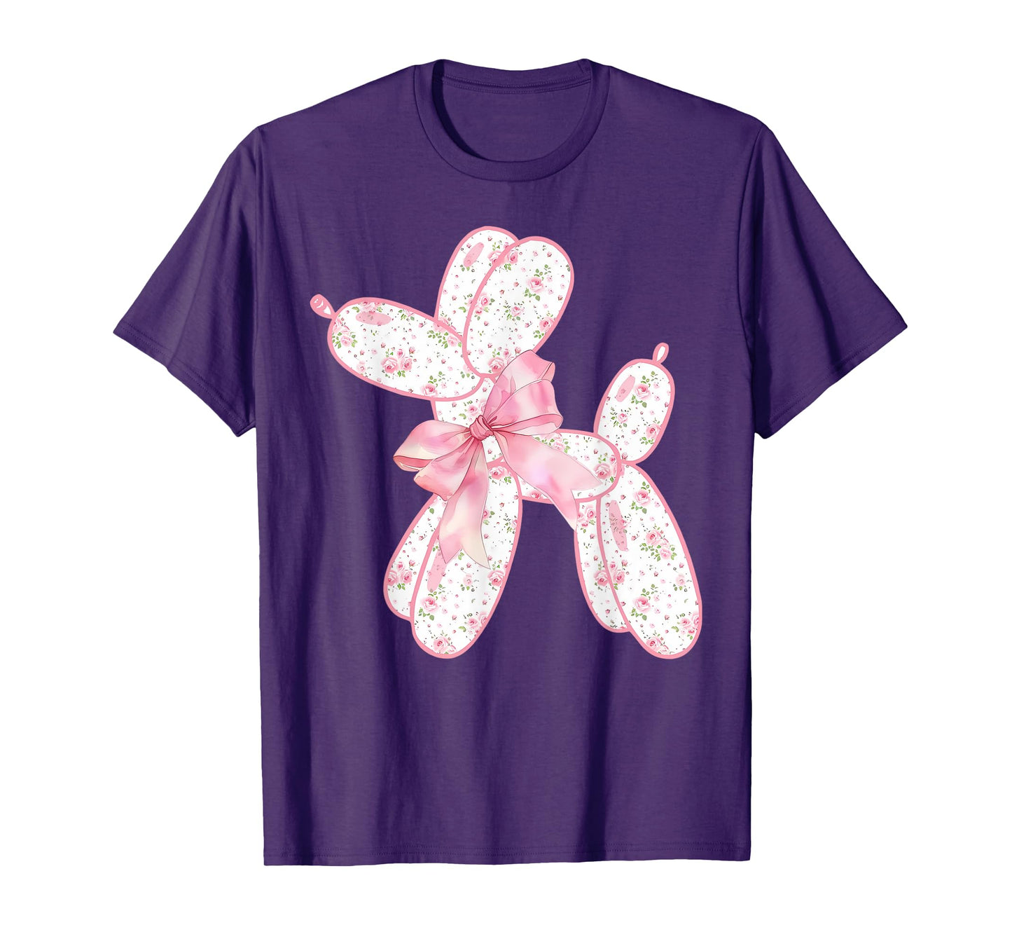 Balloon Dog Floral Pink Coquette Bow Women Kids Dog Lover T-Shirt