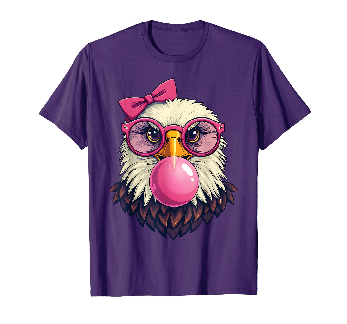 Cute Girl Bald Eagle Glasses Pink Bow Bubble Gum Eagle Lover T-Shirt