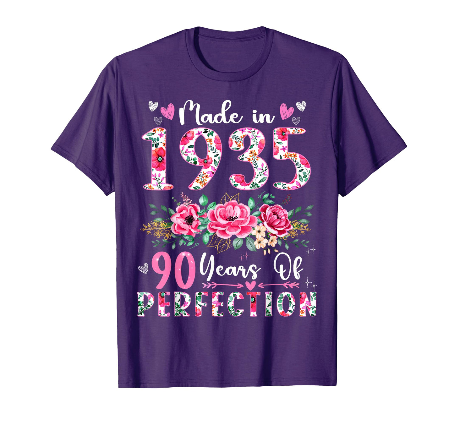 90 Year Old Made In 1935 Floral 90th Birthday Women T-Shirt