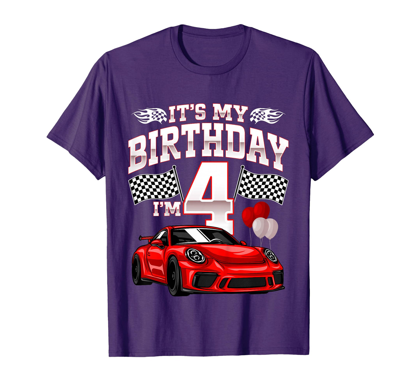 Kids It's My Birthday I'm 4 Kids Car Racing 4th Birthday Party T-Shirt