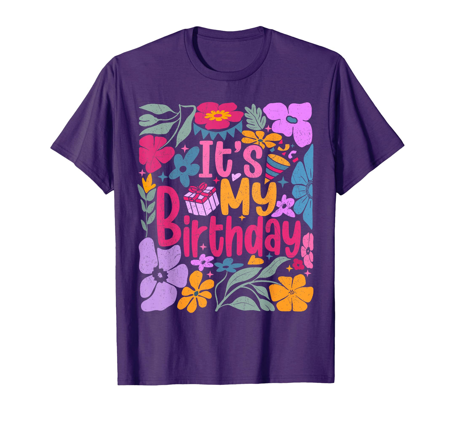 Its My Birthday Retro Floral Flower Birthday Women Girls Kid T-Shirt