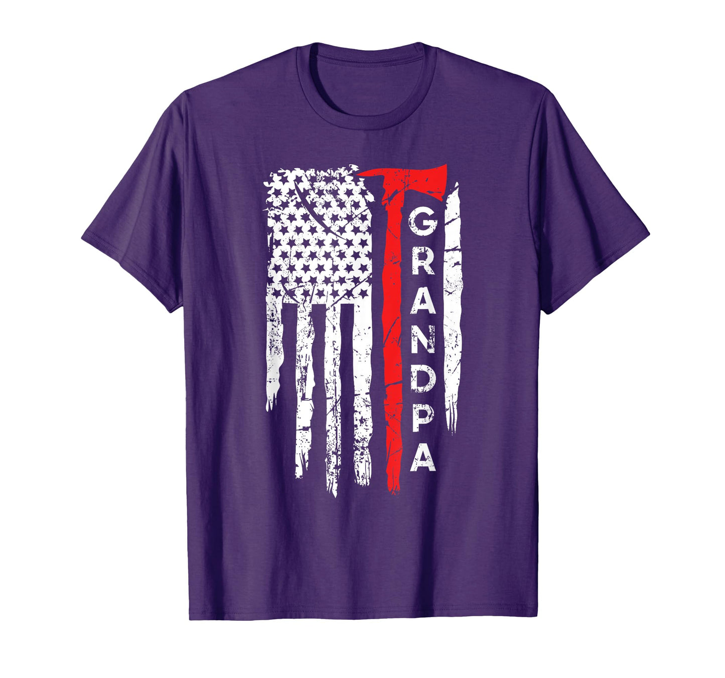 Proud Grandpa Thin Red Line Firefighter Axe American Flag T-Shirt for Women Girls Kids Men