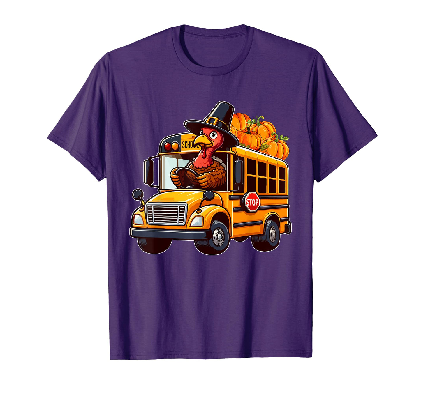 Turkey Driving School Bus Thanksgiving Driver Fall Pumpkins T-Shirt